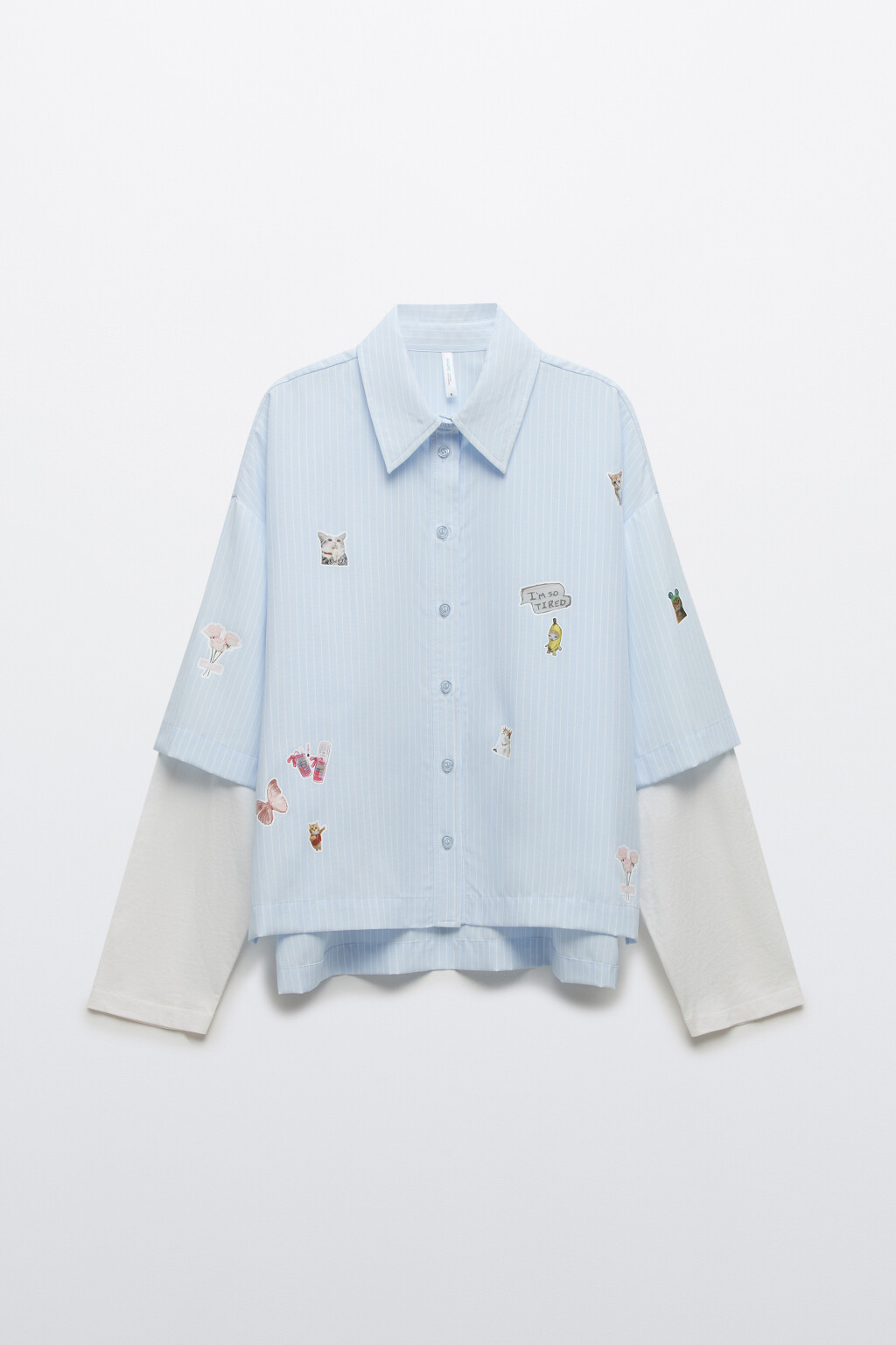 Рубашка с имитацией второго слоя и стикерами - цвет голубой - 1