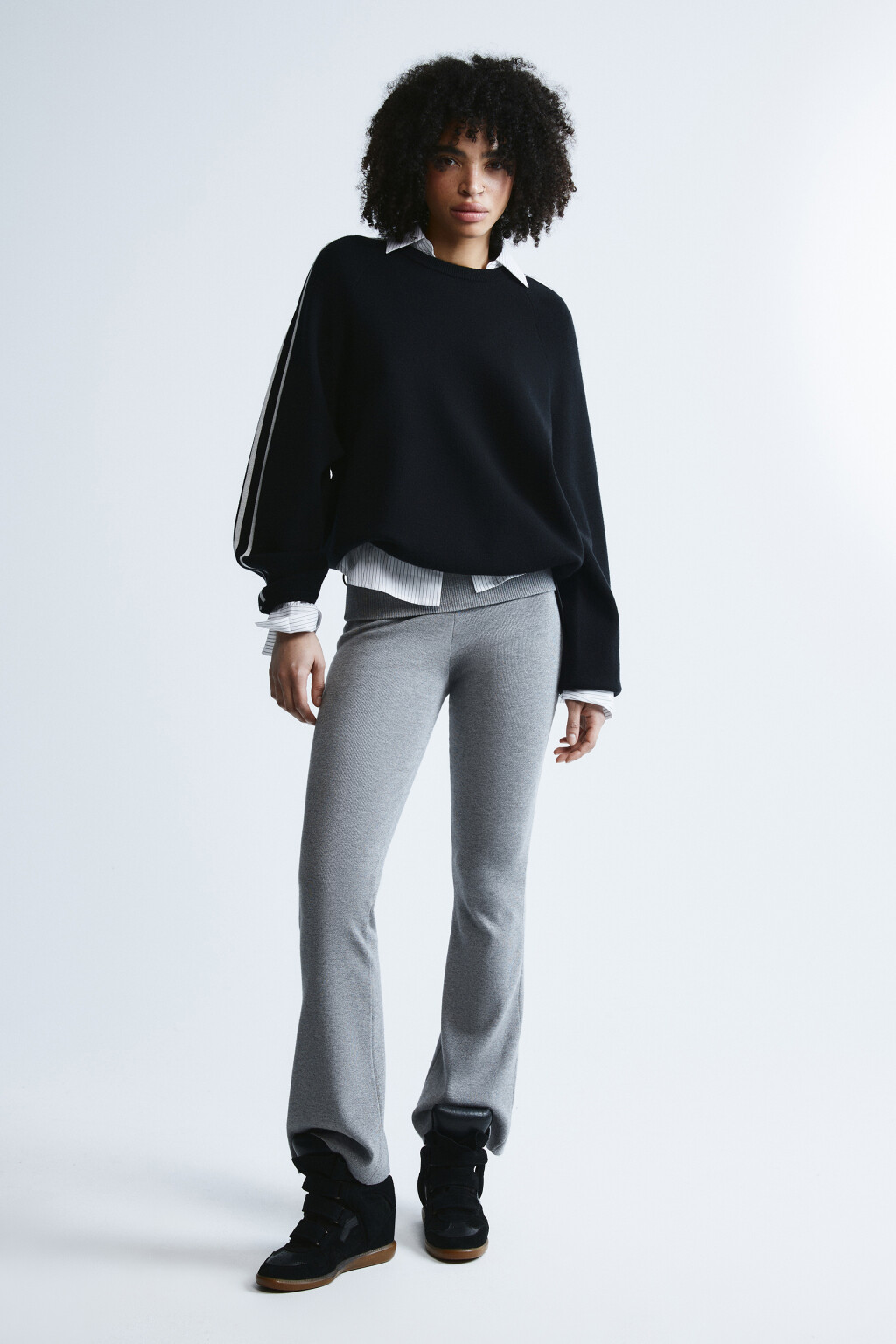 Джемпер вязаный с лампасами - цвет черный - 6