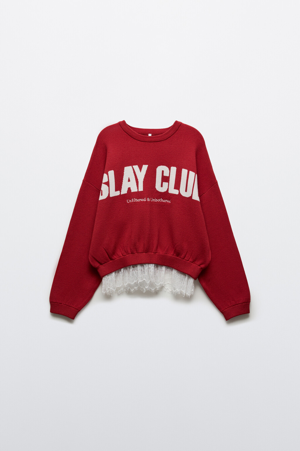 Джемпер вязаный с надписью и кружевом - цвет красный - 7