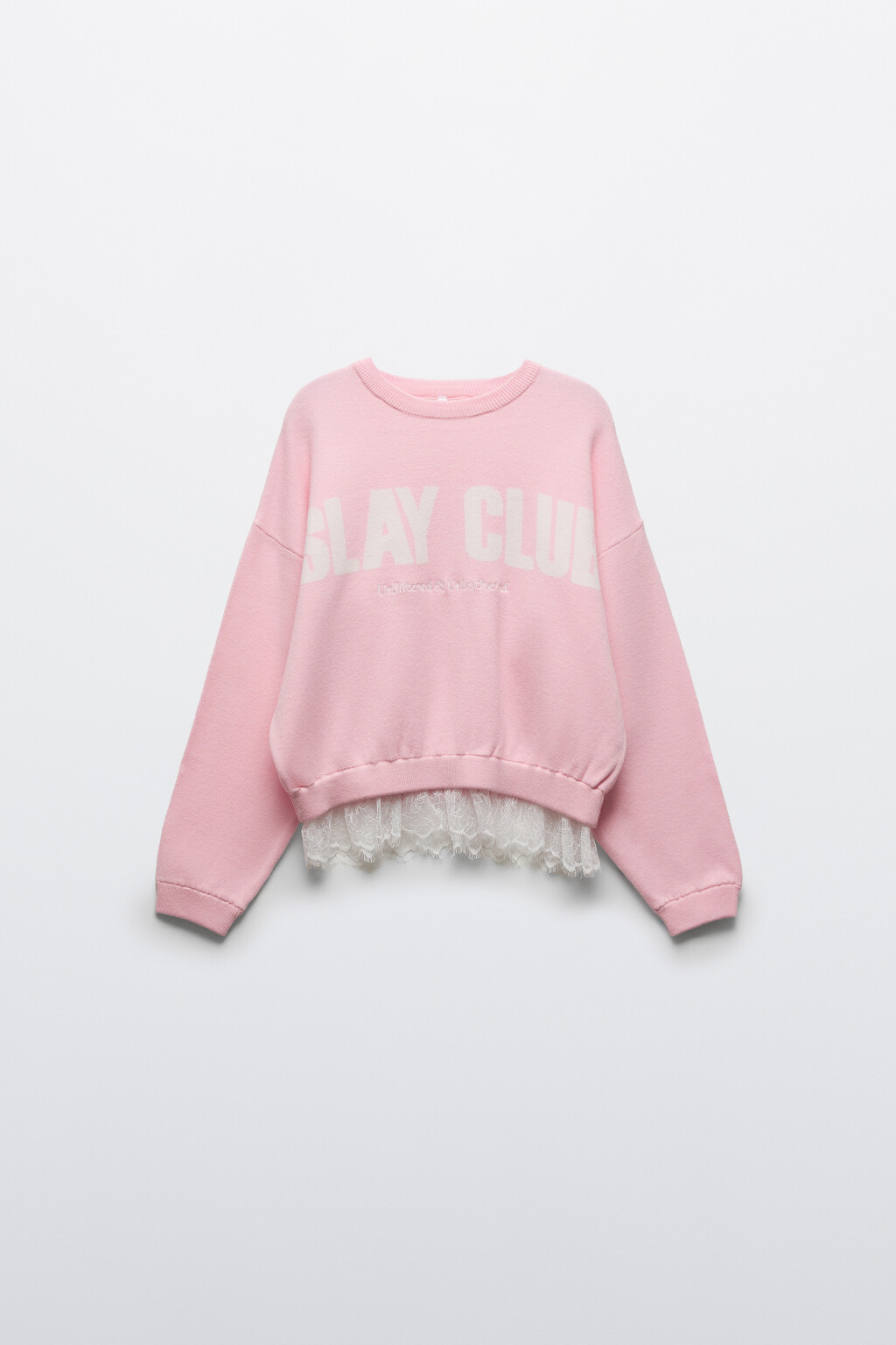 Джемпер вязаный с надписью и кружевом - цвет розовый - 1