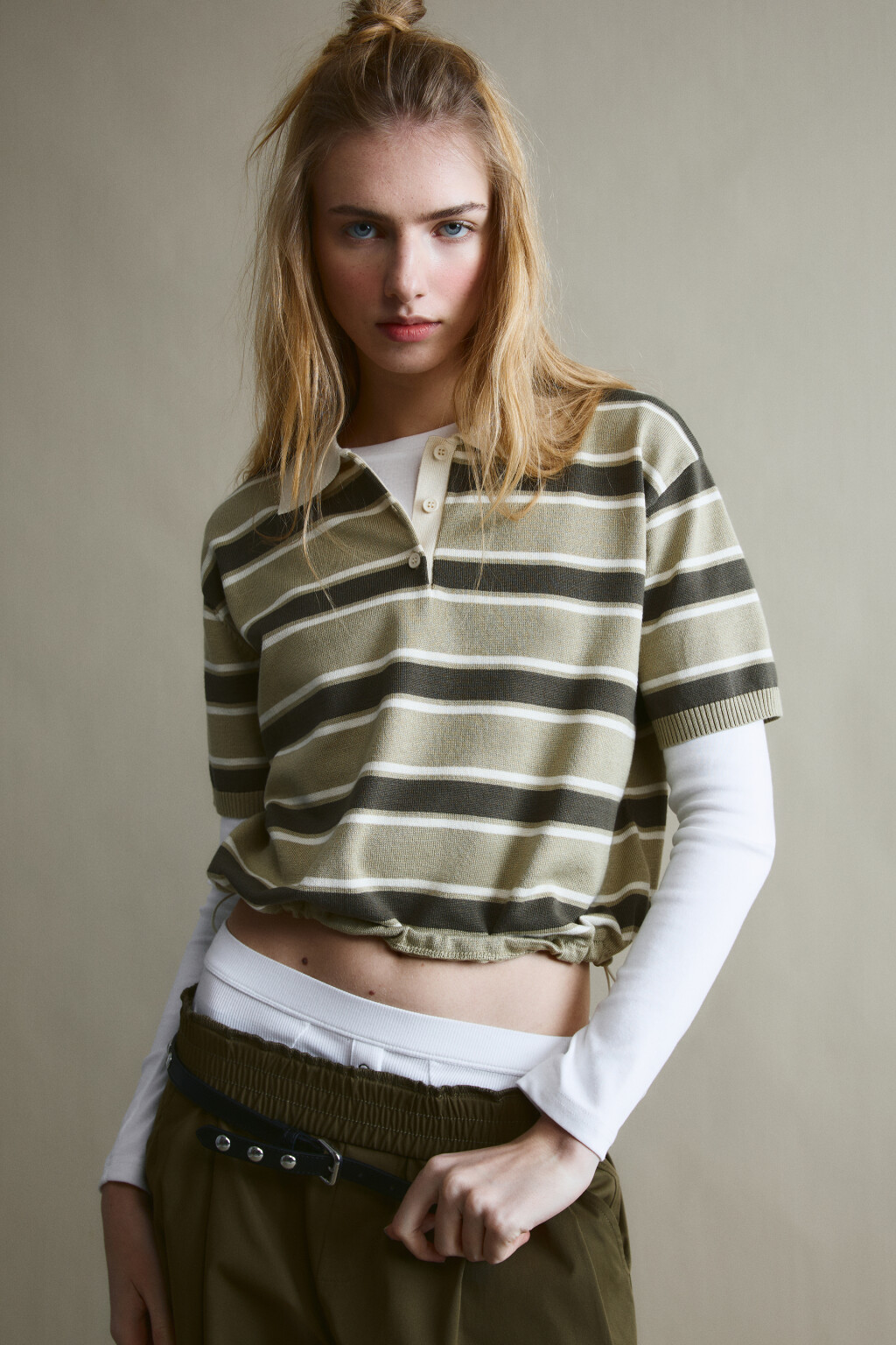 Футболка-поло вязаная - цвет зеленый - 1