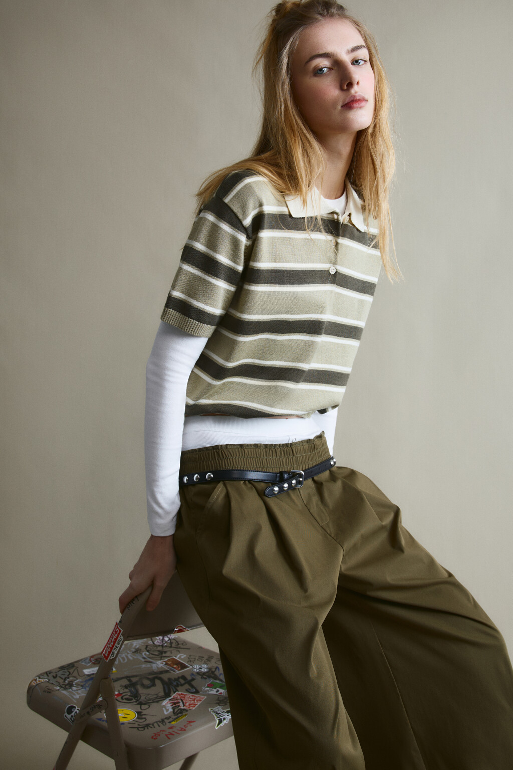 Футболка-поло вязаная - цвет зеленый - 2