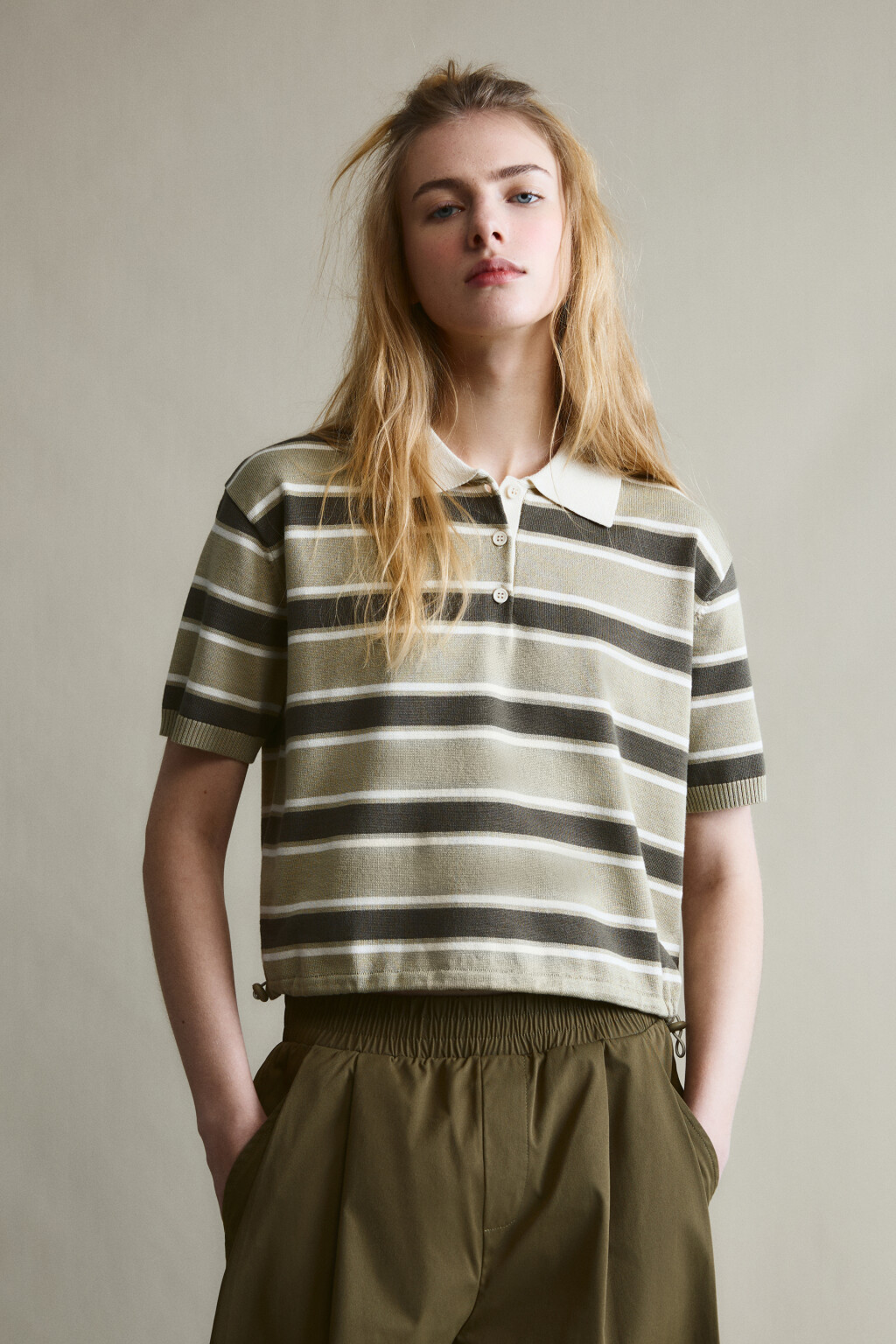 Футболка-поло вязаная - цвет зеленый - 3