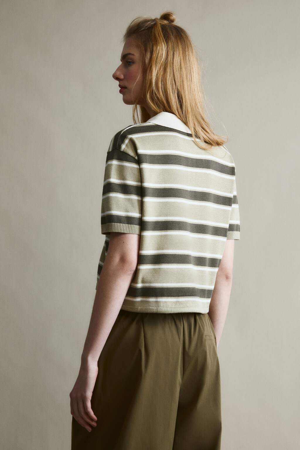 Футболка-поло вязаная - цвет зеленый - 4