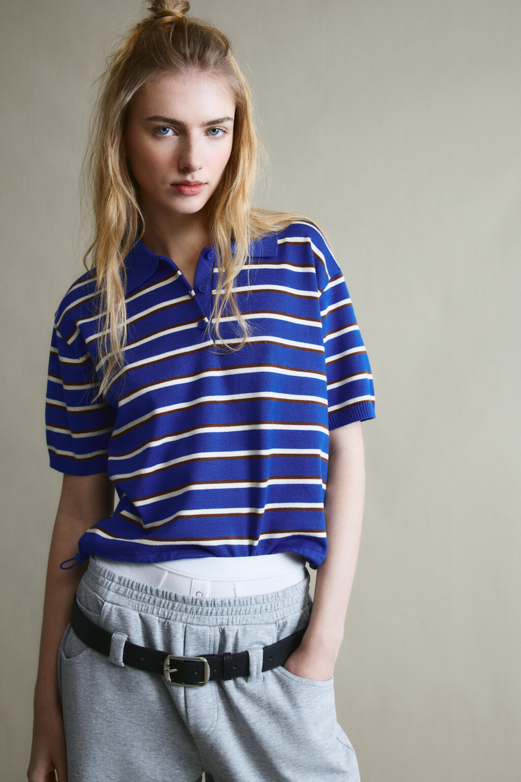 Футболка-поло вязаная - цвет синий - 1