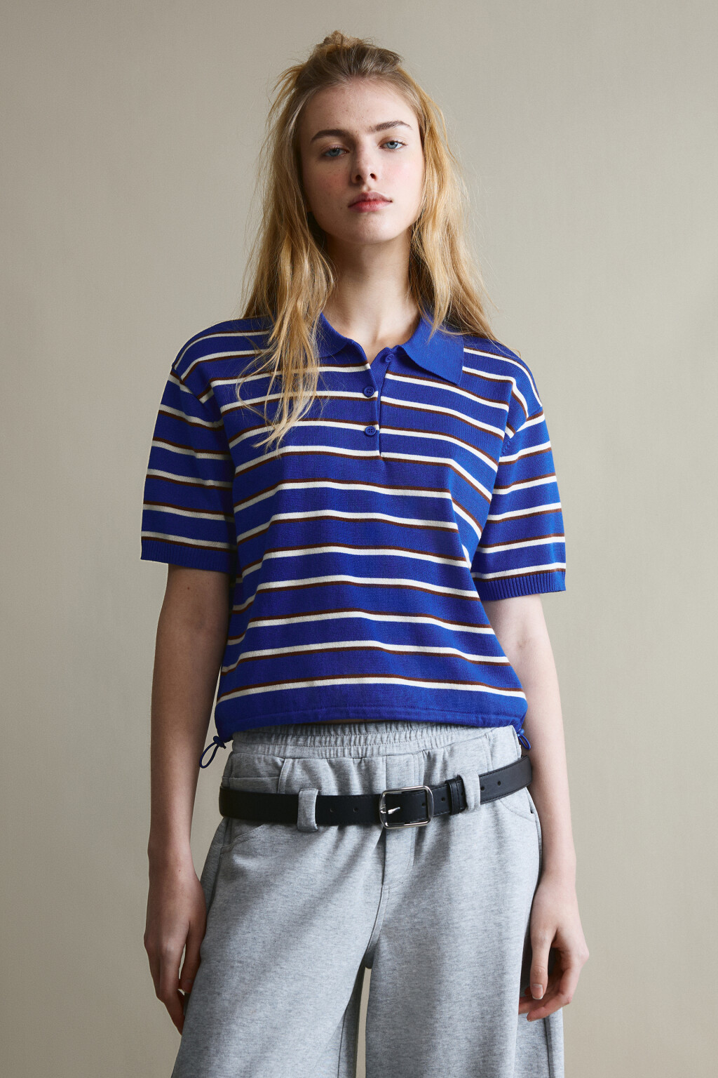 Футболка-поло вязаная - цвет синий - 2