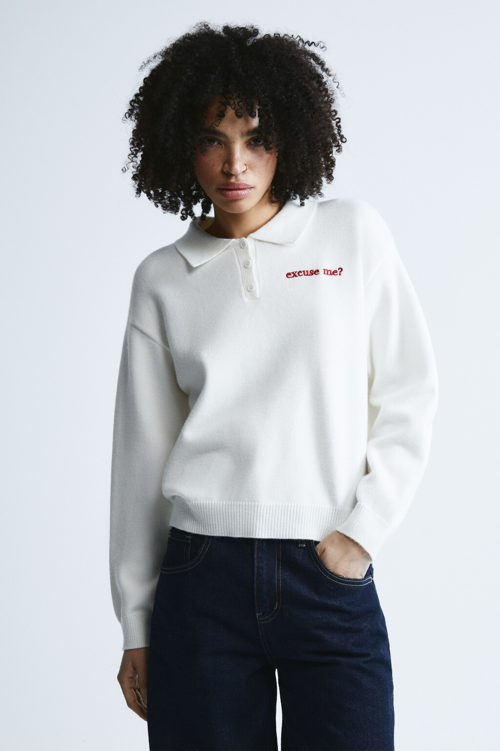 Джемпер вязаный с вышивкой - цвет молочный - 3