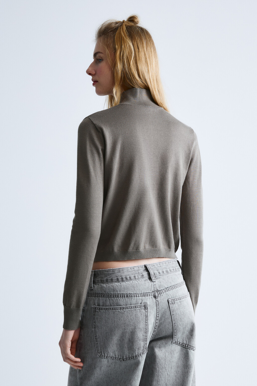 Джемпер вязаный с вортником-стойкой - цвет зеленый - 3