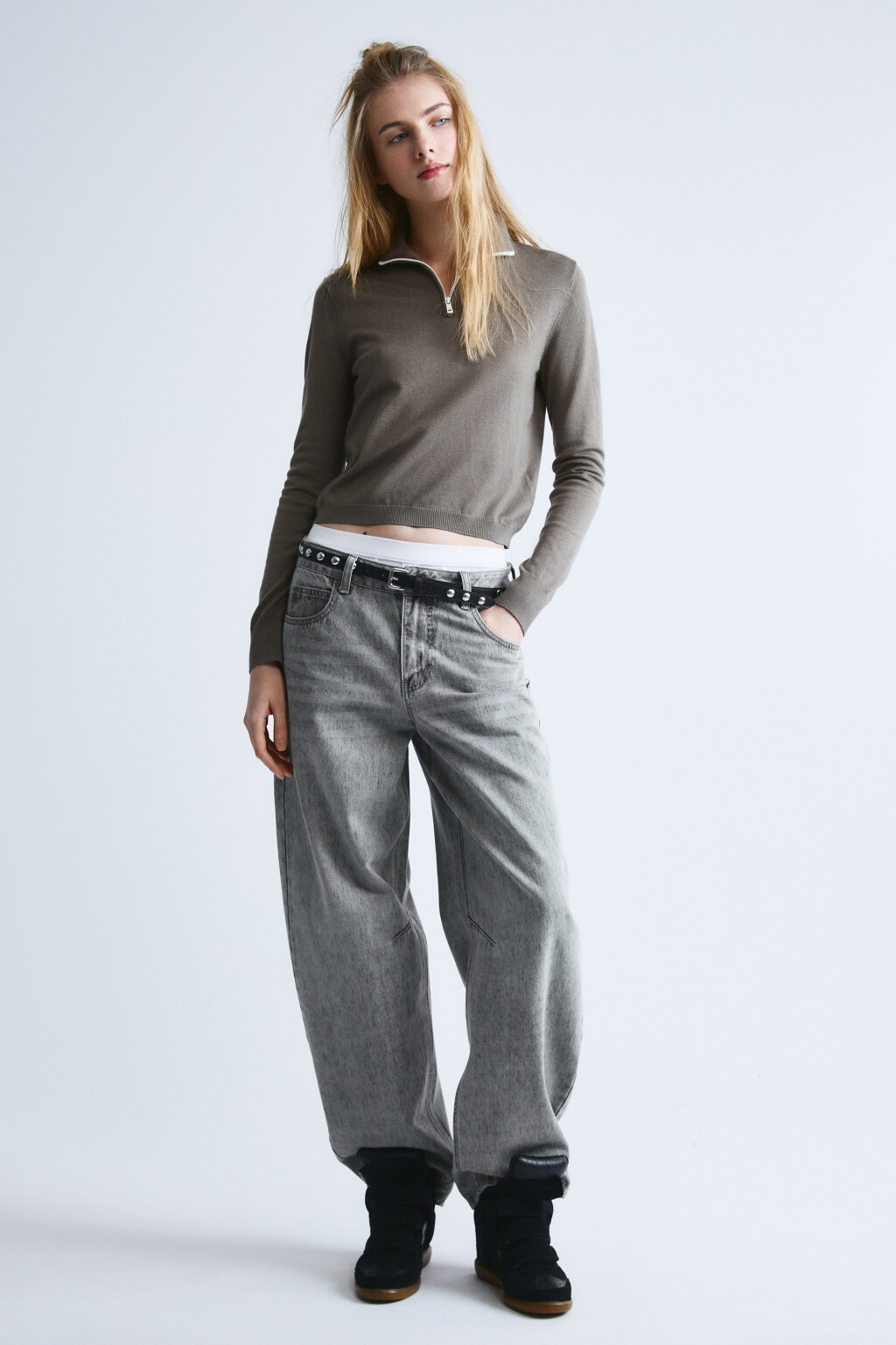 Джемпер вязаный с вортником-стойкой - цвет зеленый - 4