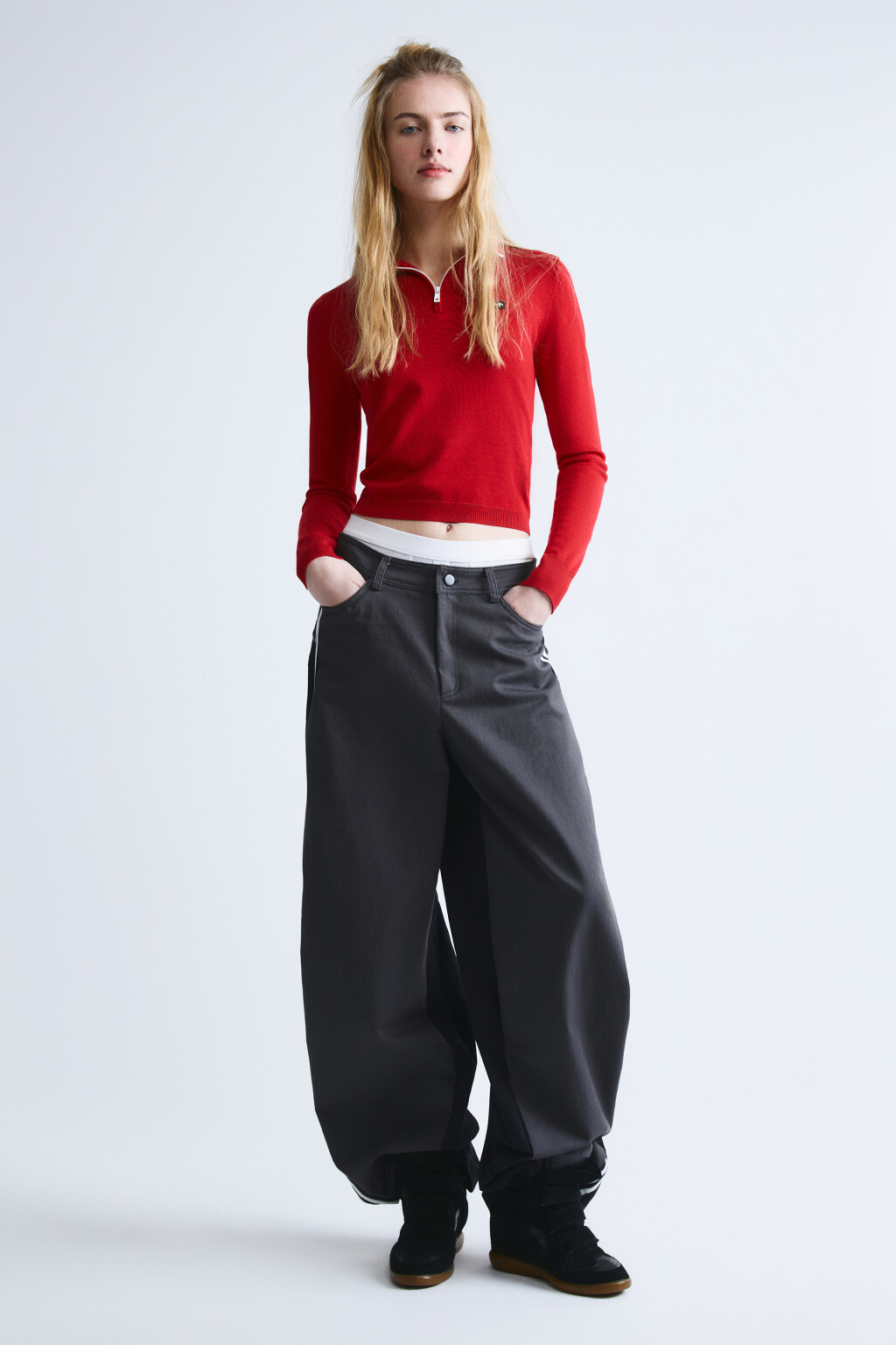 Джемпер вязаный с вортником-стойкой - цвет красный - 4