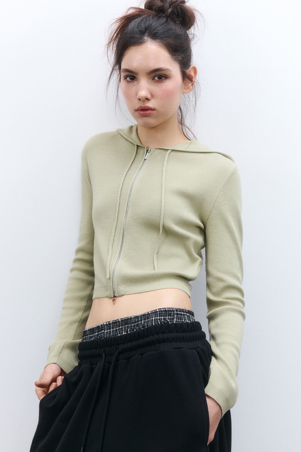 Худи-зипка вязаная с капюшоном - цвет зеленый - 1