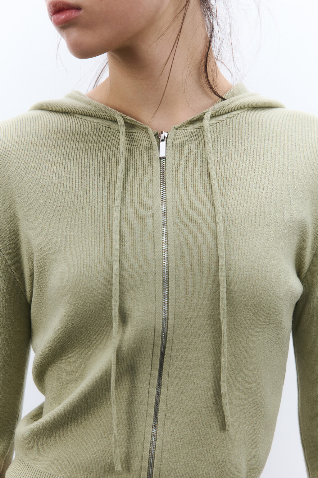 Худи-зипка вязаная с капюшоном - цвет зеленый - 5