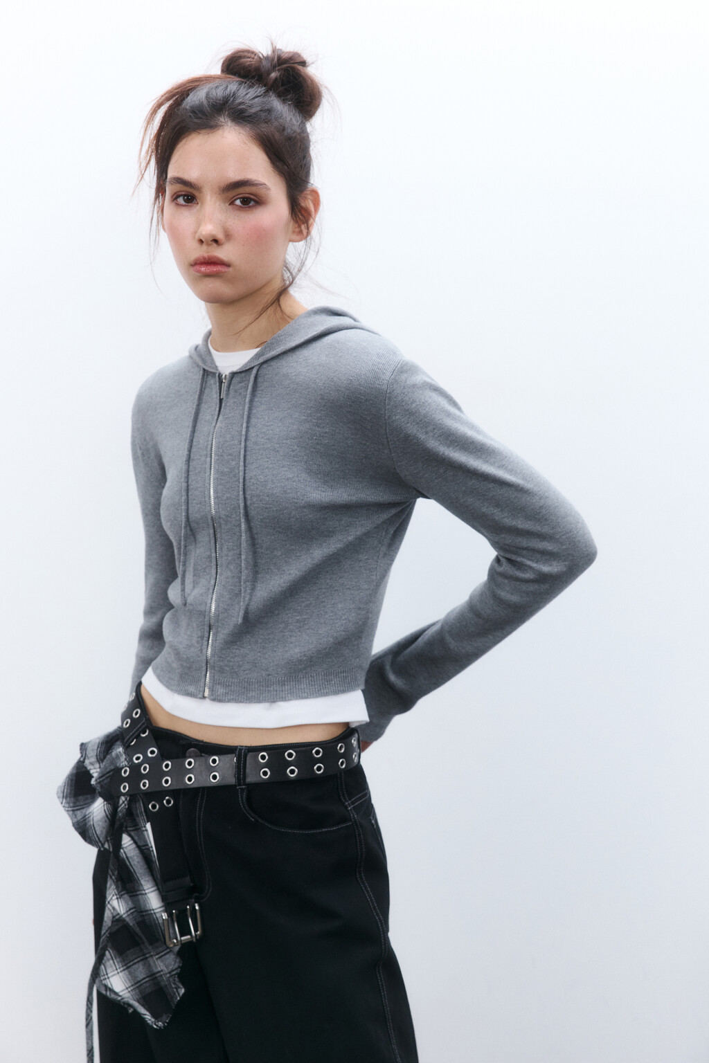 Худи-зипка вязаная с капюшоном - цвет серый - 1