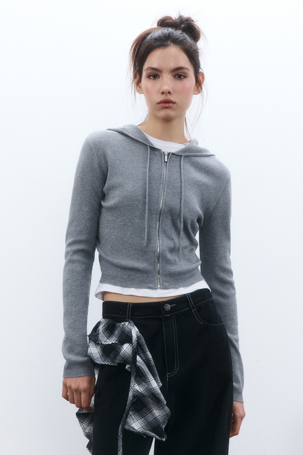 Худи-зипка вязаная с капюшоном - цвет серый - 2
