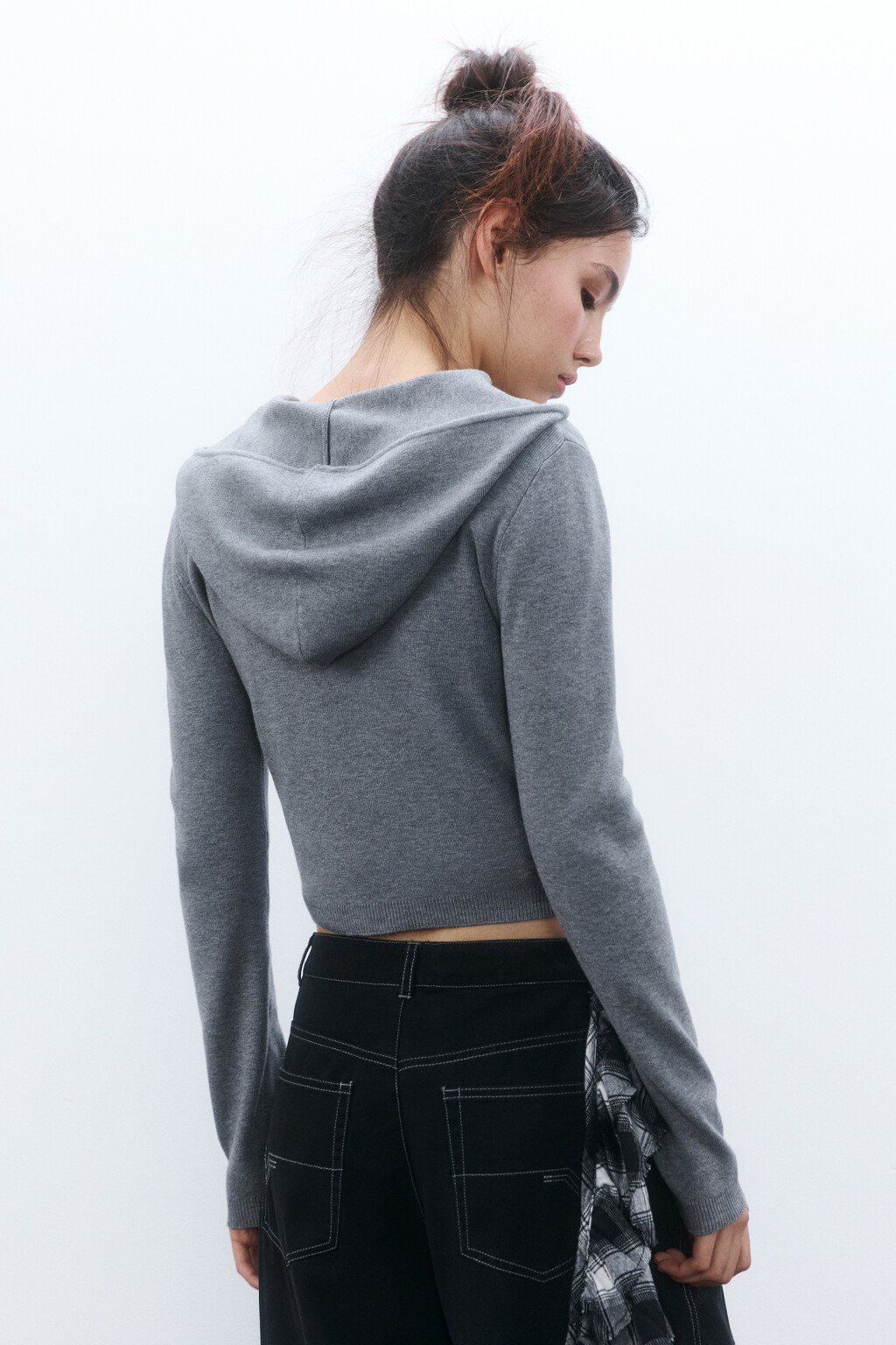 Худи-зипка вязаная с капюшоном - цвет серый - 3