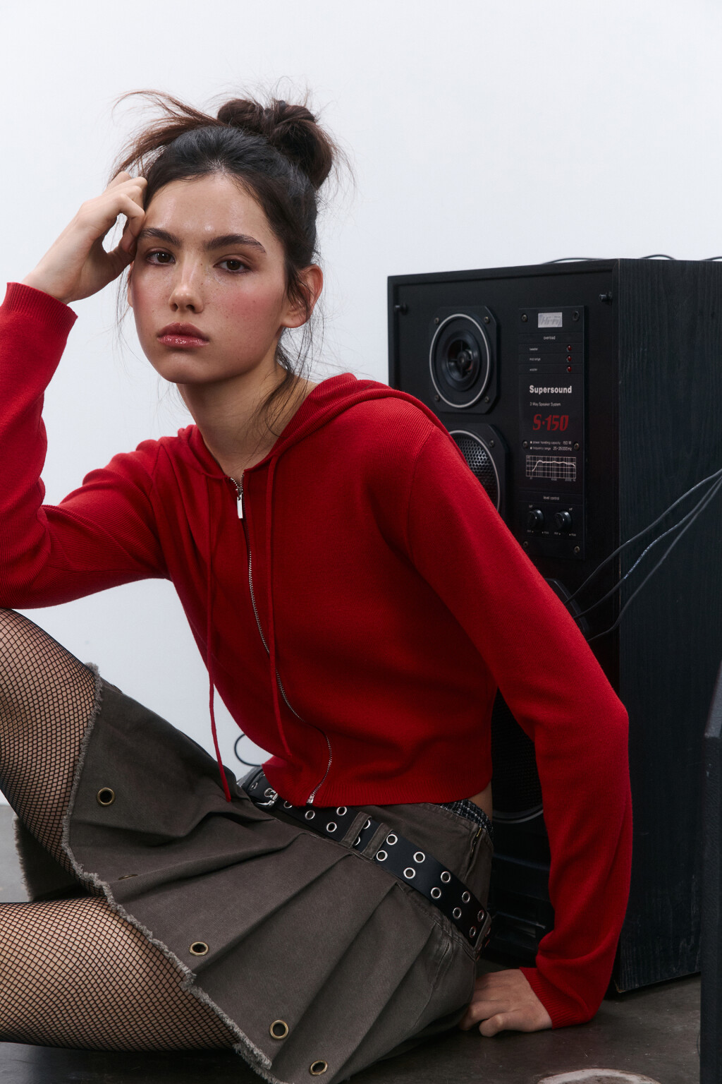 Худи-зипка вязаная с капюшоном - цвет красный - 1