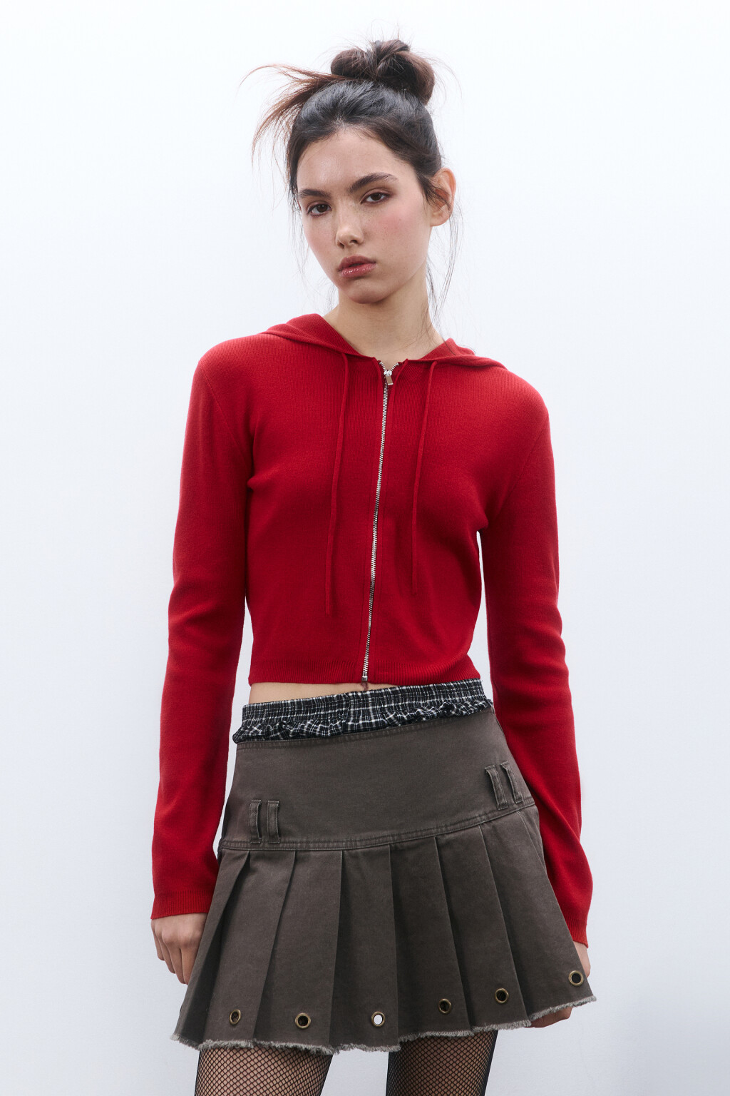 Худи-зипка вязаная с капюшоном - цвет красный - 2