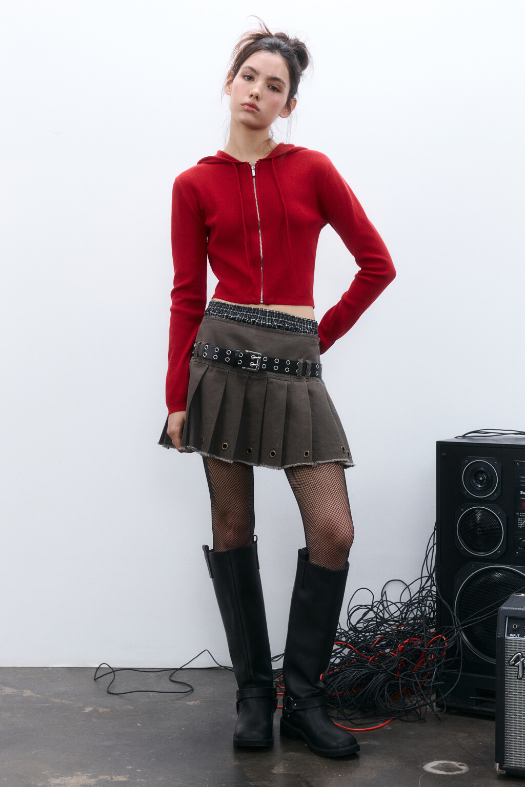 Худи-зипка вязаная с капюшоном - цвет красный - 4