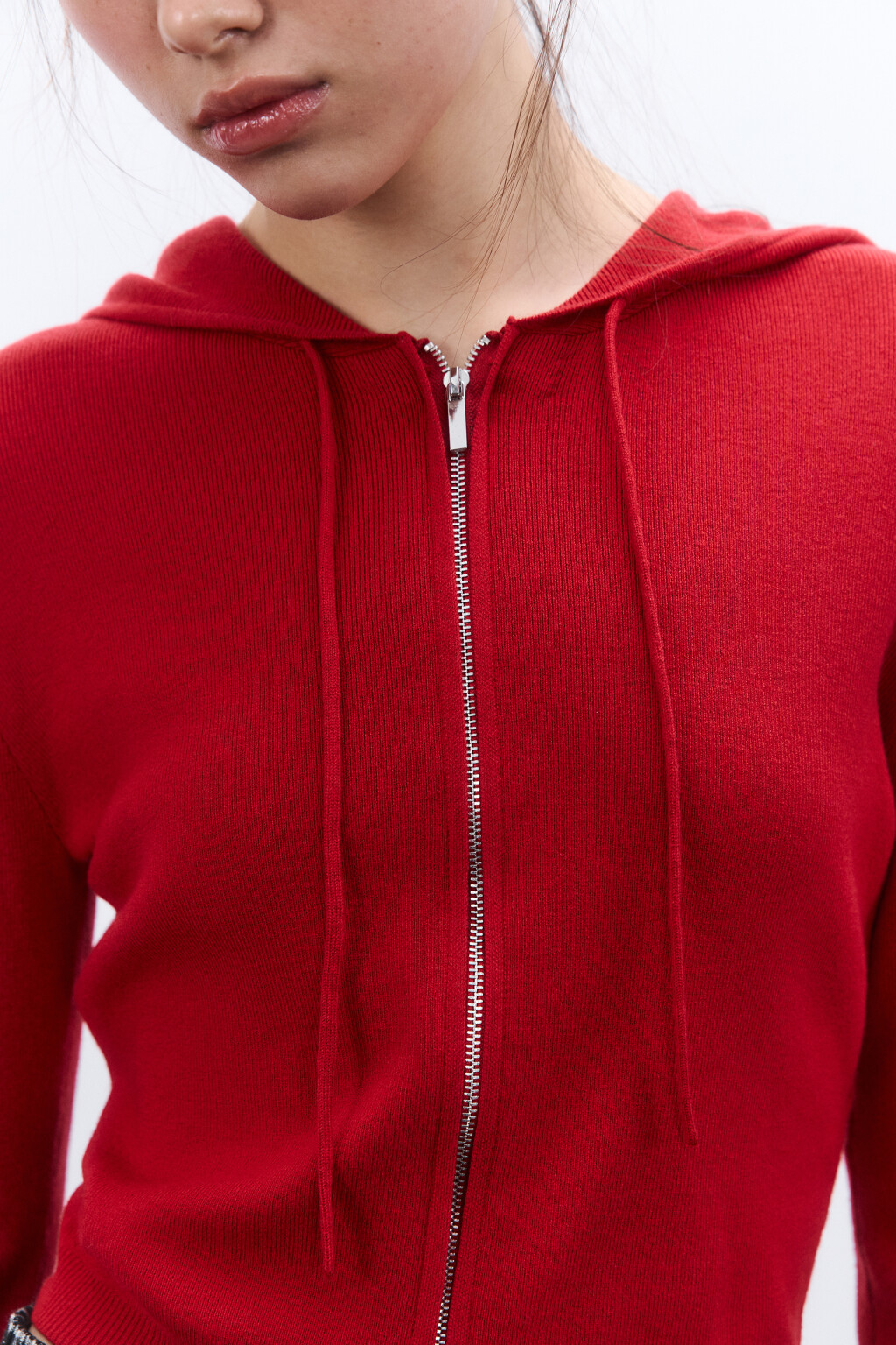 Худи-зипка вязаная с капюшоном - цвет красный - 5