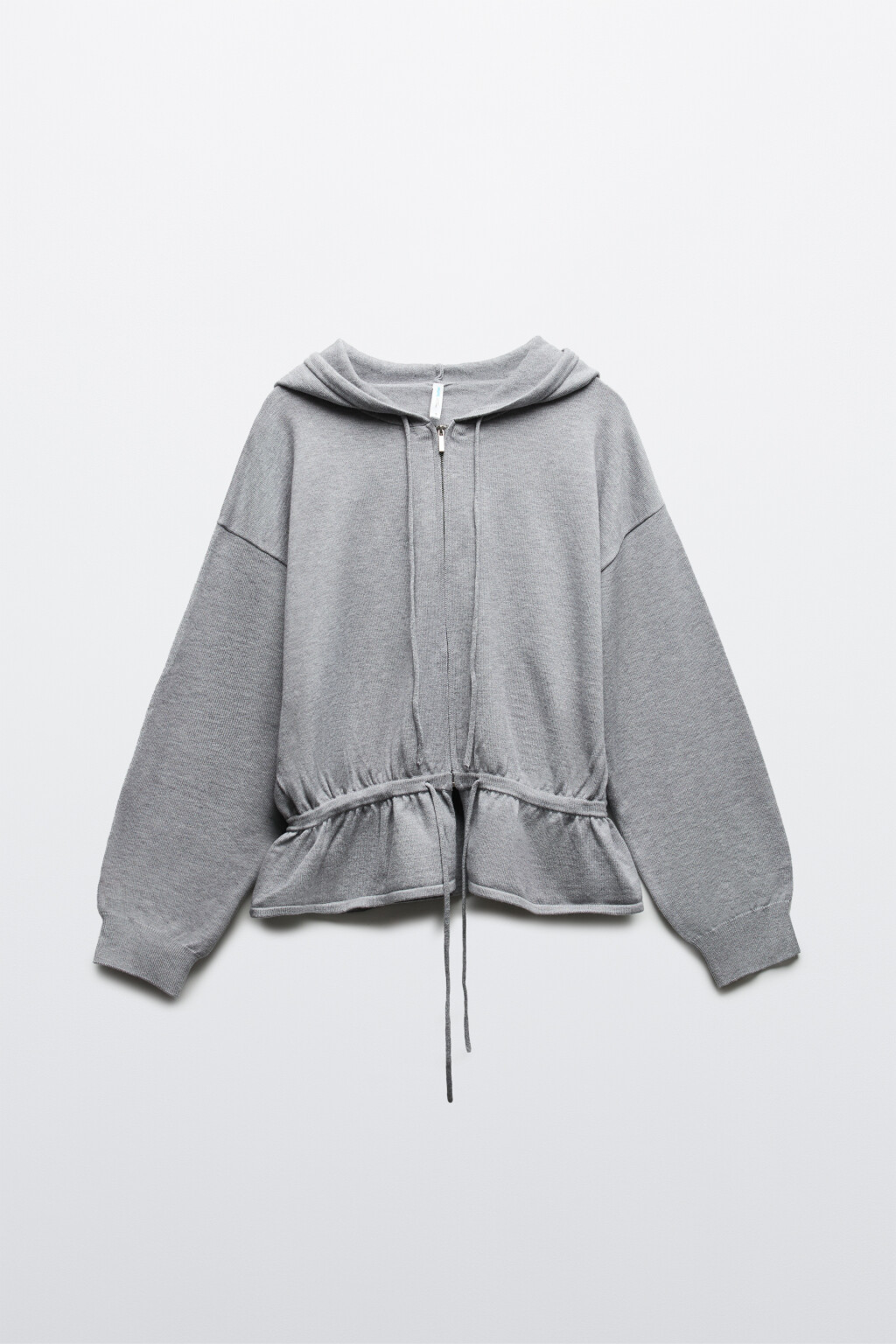 Худи-зипка вязаная с баской  - цвет серый - 9