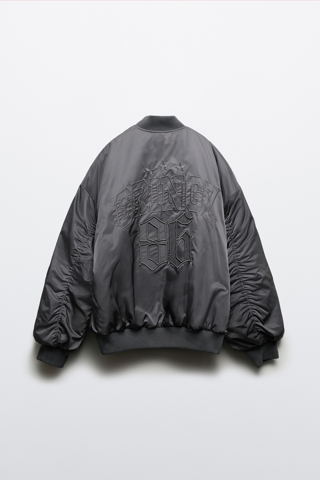 Куртка-бомбер без капюшона с вышивкой - цвет серый - 2