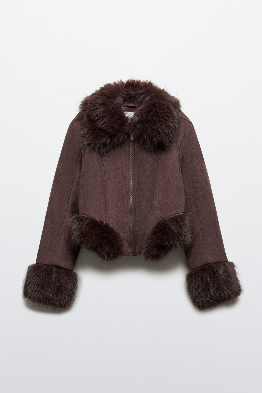 Куртка с замшевой фактурой и опушкой - цвет коричневый - 9