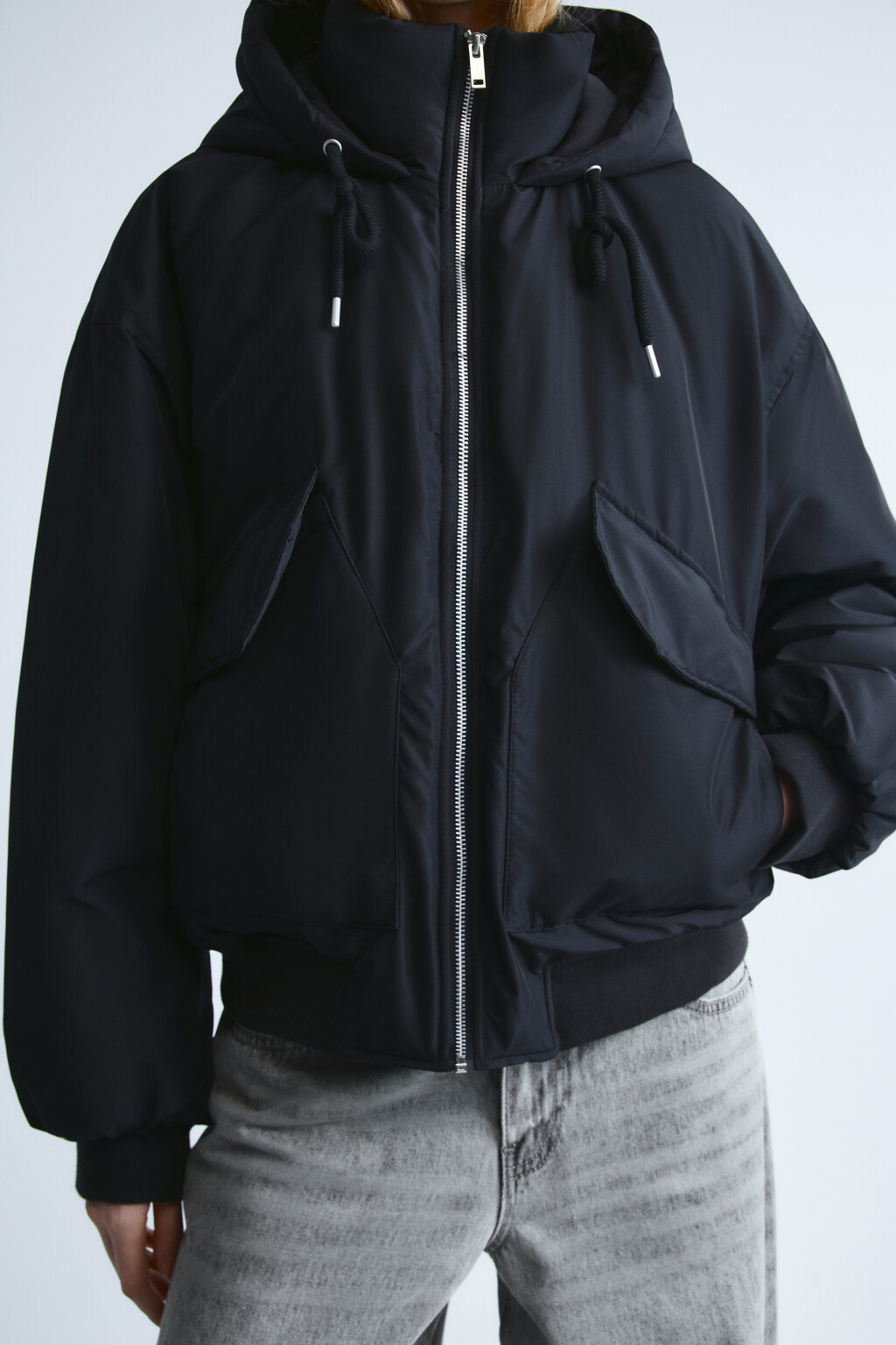 Куртка свободного кроя с капюшоном - цвет черный - 5