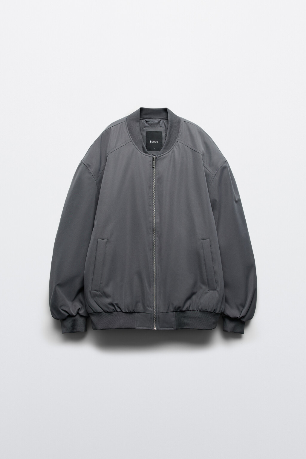 Куртка-бомбер свободная с трикотажным воротником - цвет серый - 1