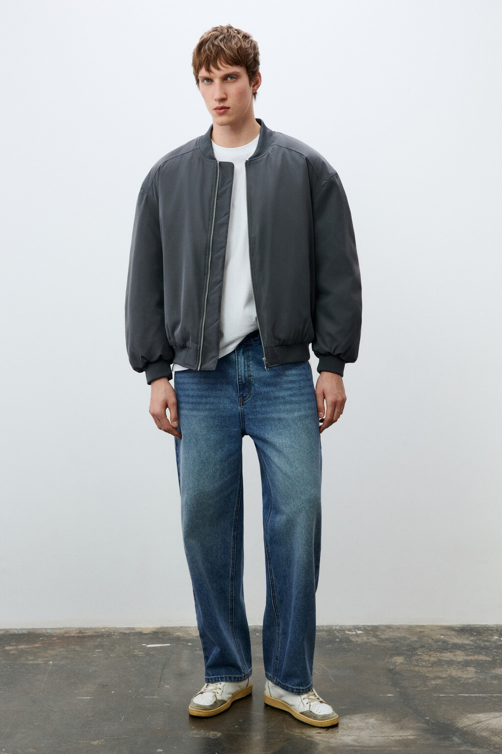 Куртка-бомбер свободная с трикотажным воротником - цвет серый - 5