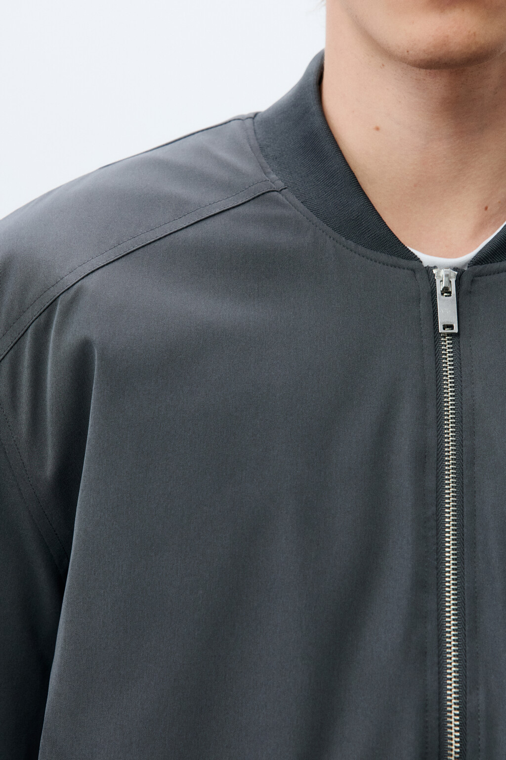 Куртка-бомбер свободная с трикотажным воротником - цвет серый - 6