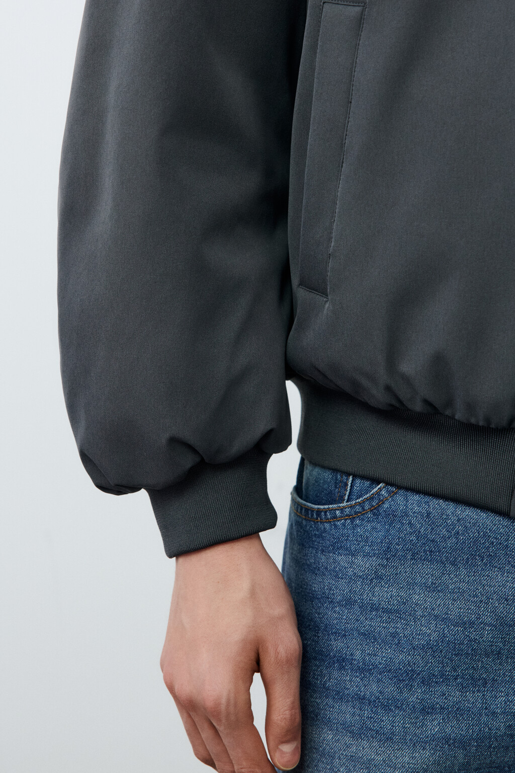 Куртка-бомбер свободная с трикотажным воротником - цвет серый - 7