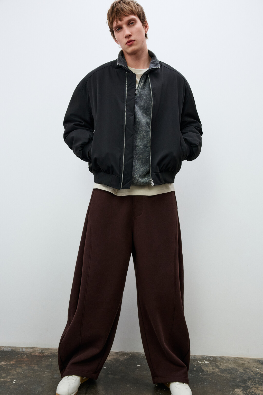 Куртка-бомбер свободная с трикотажным воротником - цвет черный - 1