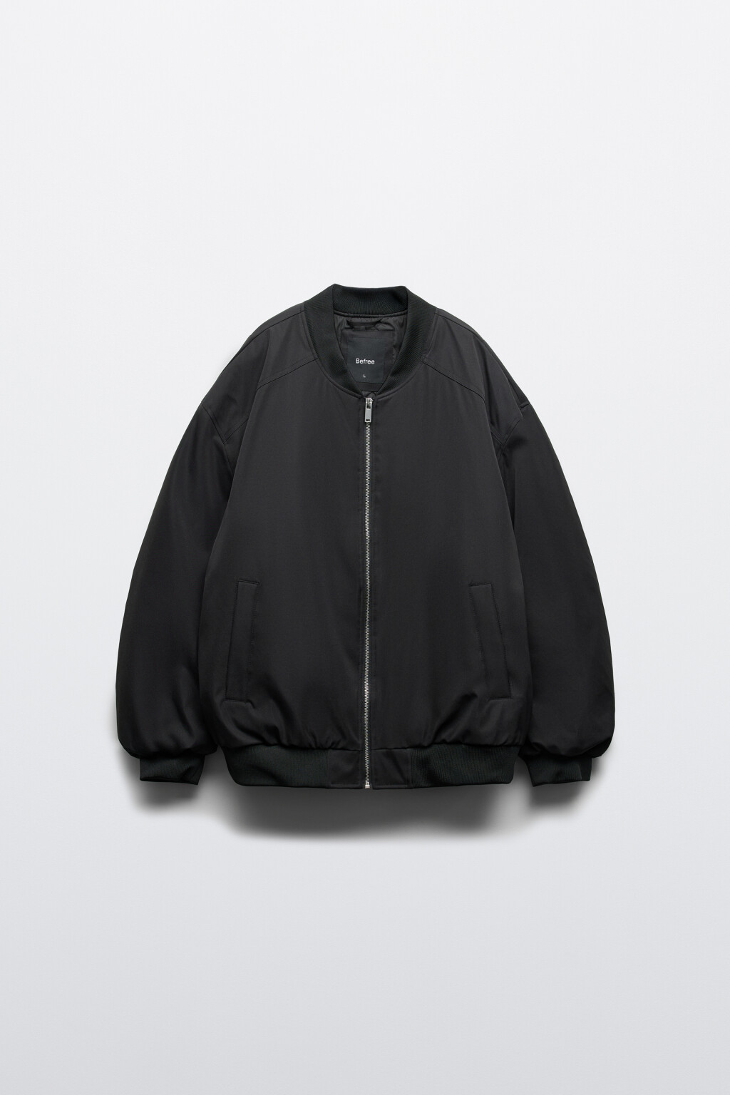 Куртка-бомбер свободная с трикотажным воротником - цвет черный - 1