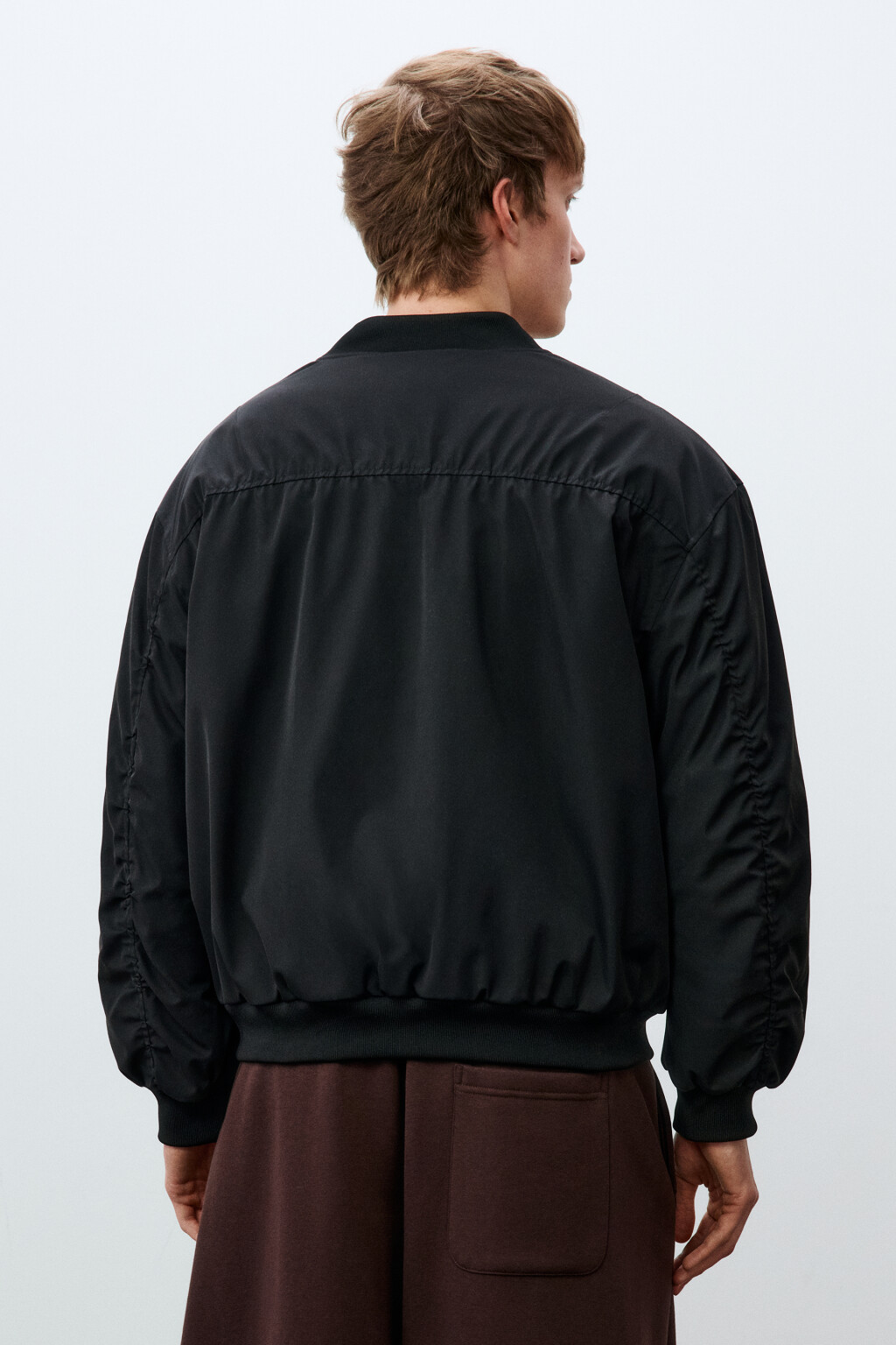 Куртка-бомбер свободная с трикотажным воротником - цвет черный - 3