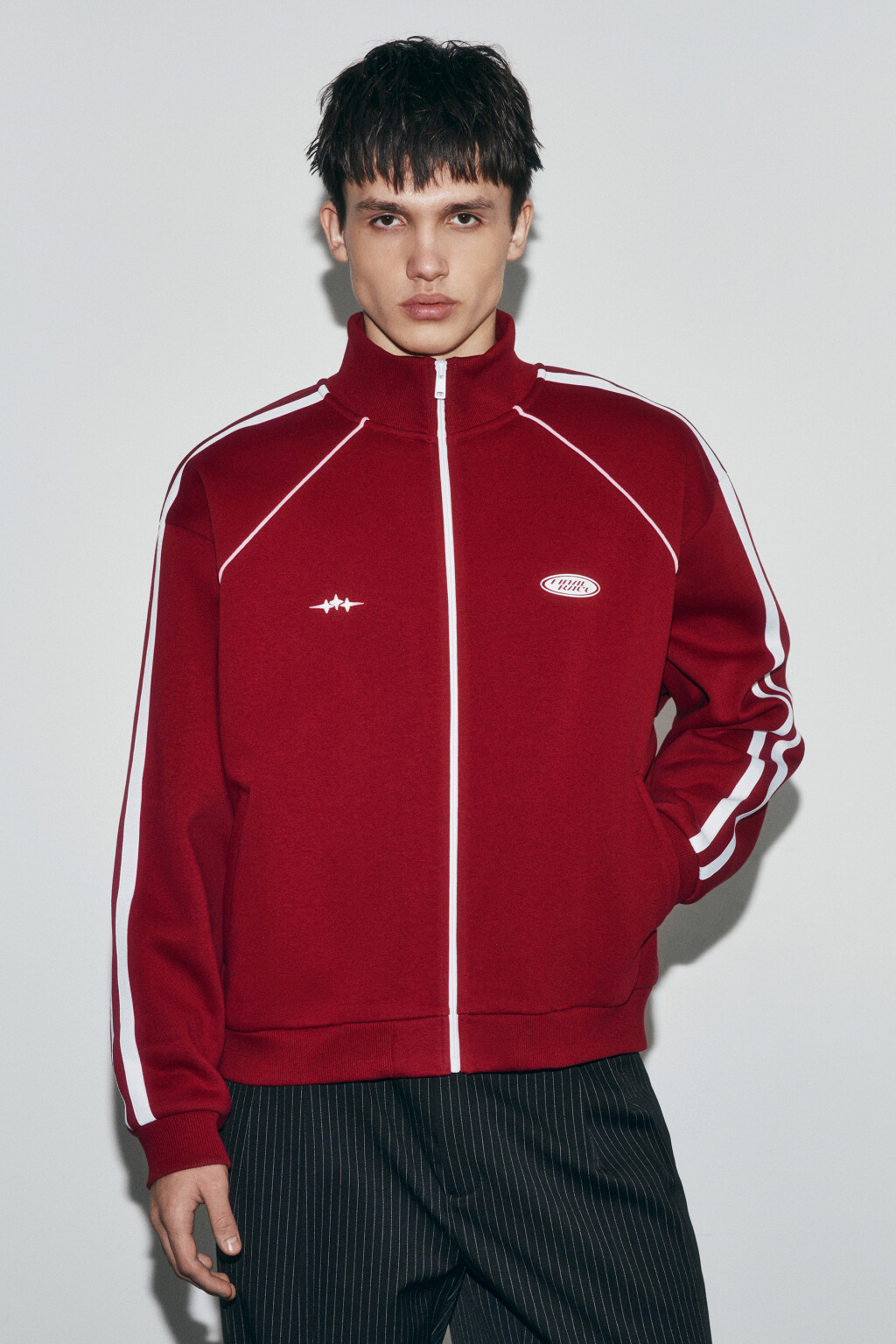 Худи-олимпийка флисовая с лампасами - цвет бордовый - 3