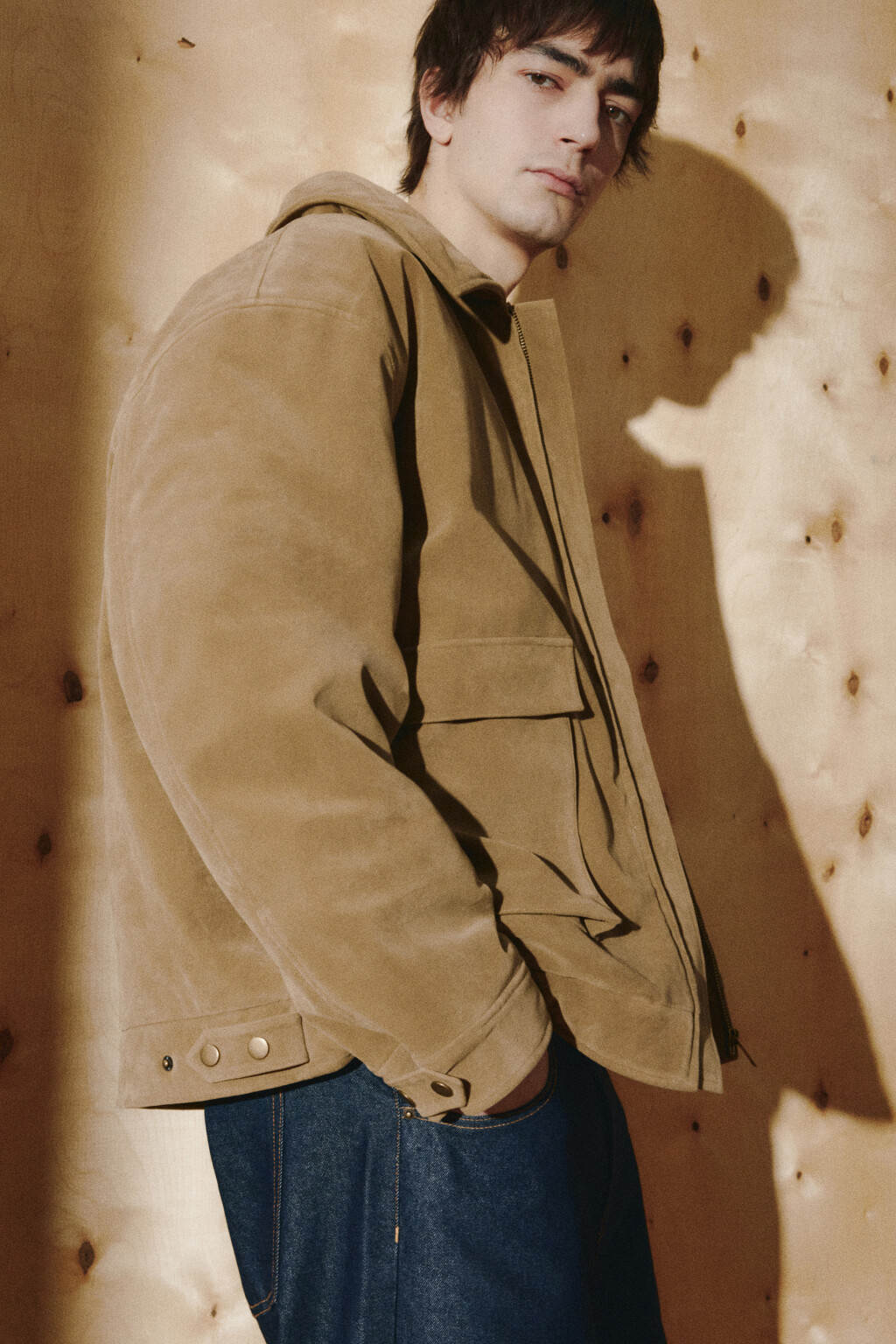 Куртка с замшевой фактурой без капюшона - цвет коричневый - 2