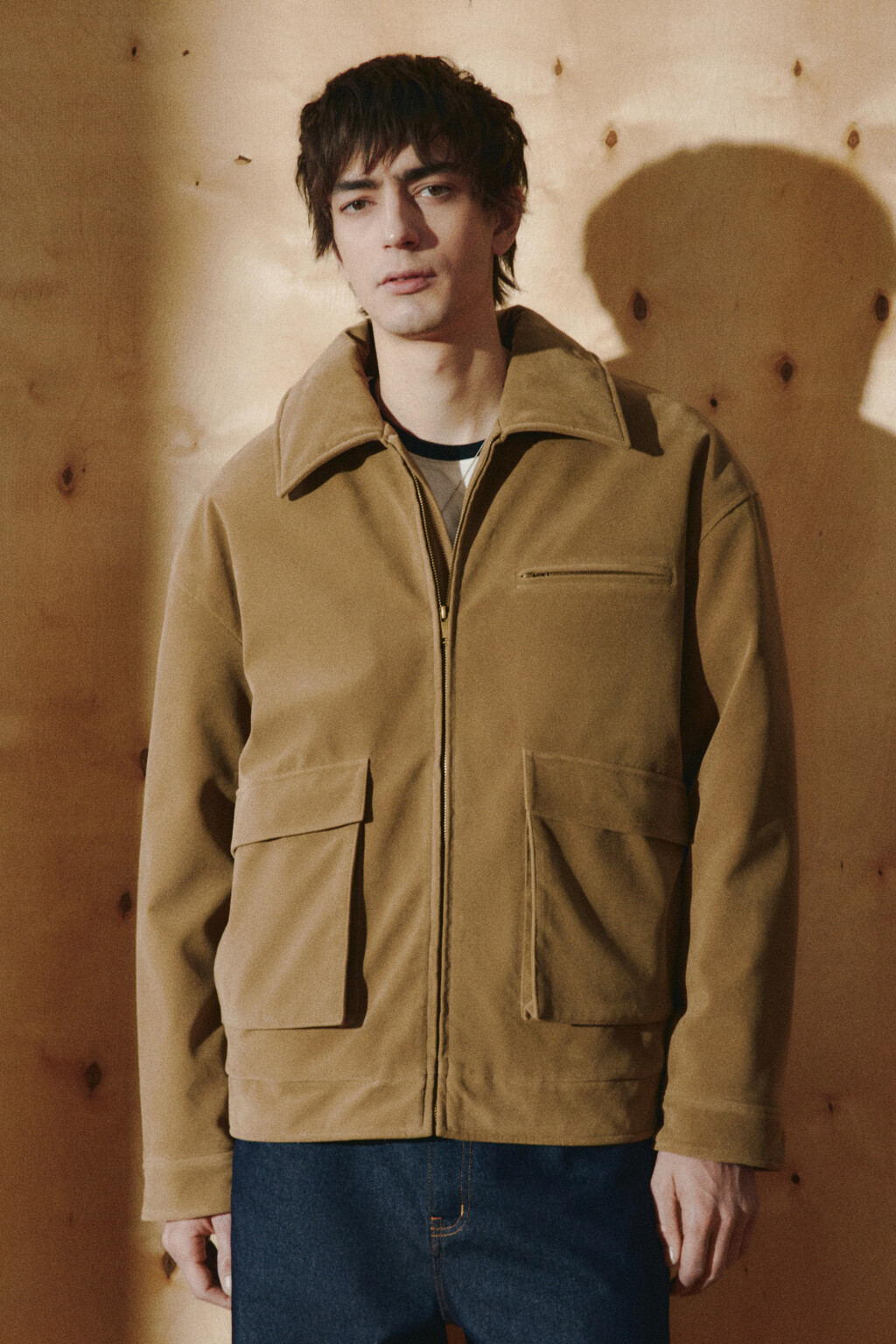 Куртка с замшевой фактурой без капюшона - цвет коричневый - 3