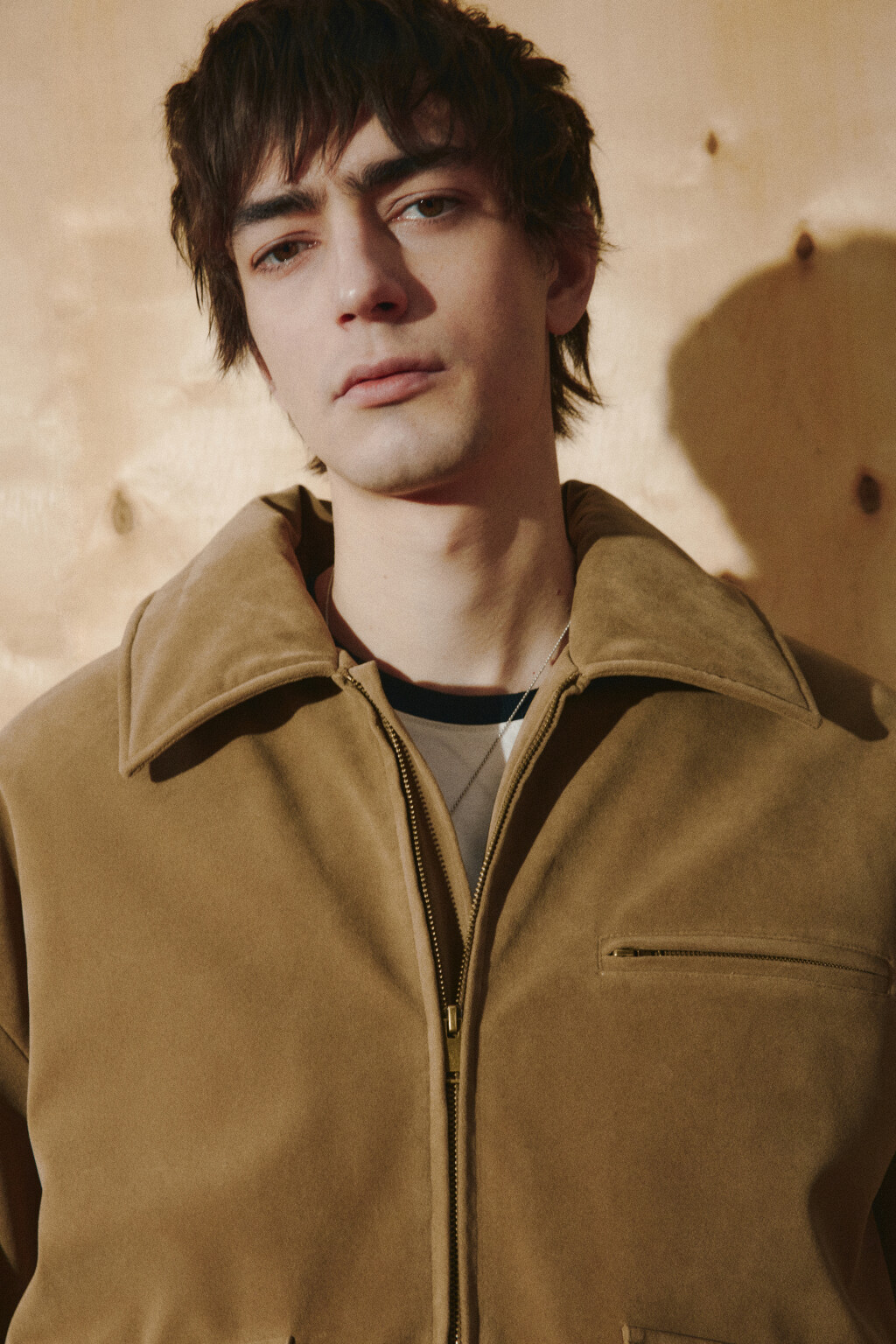 Куртка с замшевой фактурой без капюшона - цвет коричневый - 6