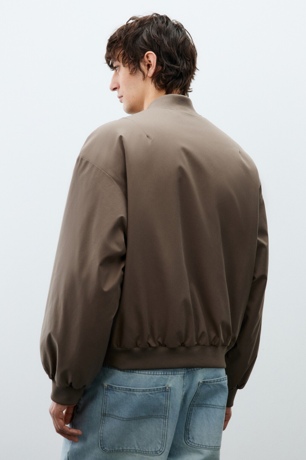 Куртка-бомбер свободная с трикотажным воротником - цвет коричневый - 3
