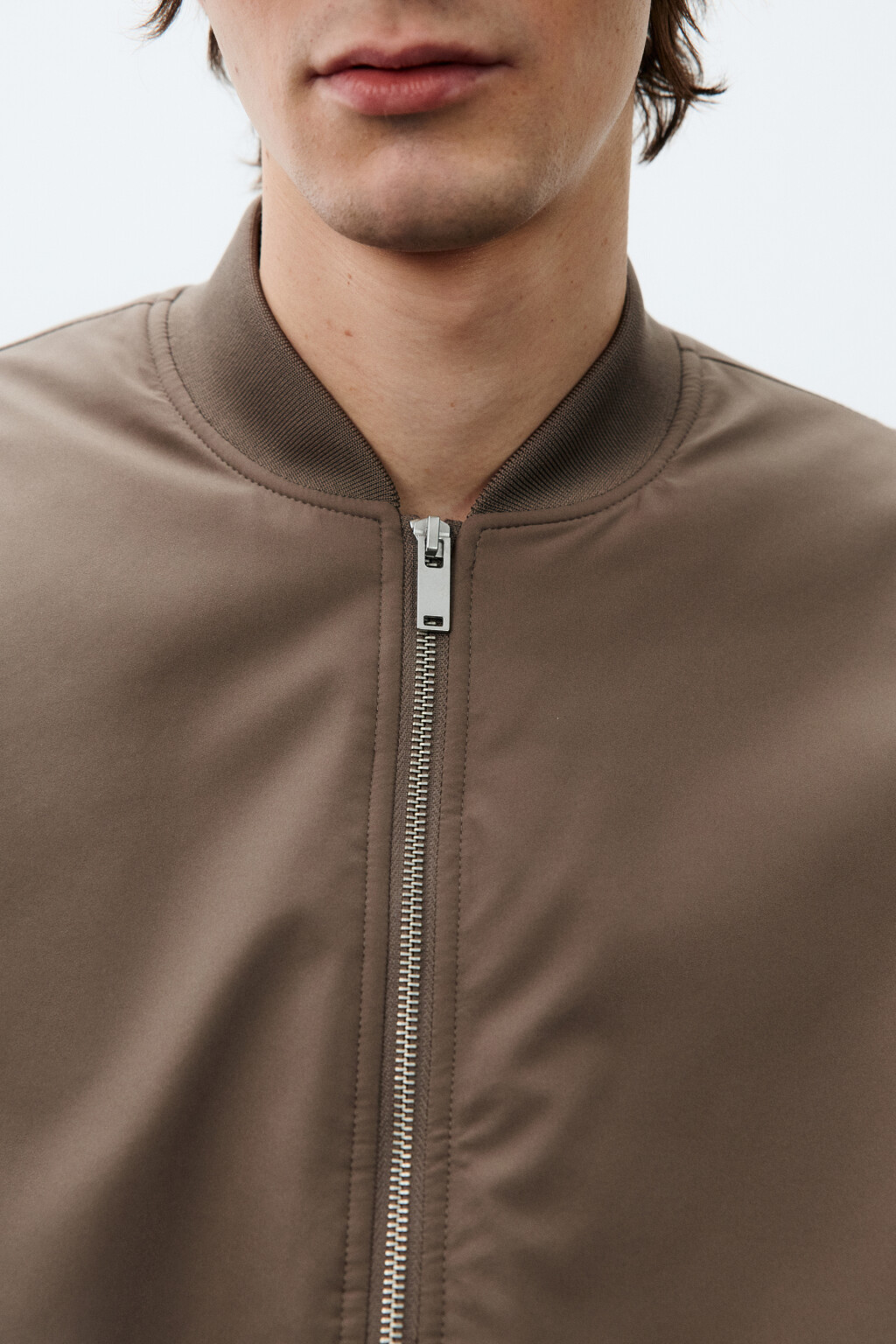 Куртка-бомбер свободная с трикотажным воротником - цвет коричневый - 5