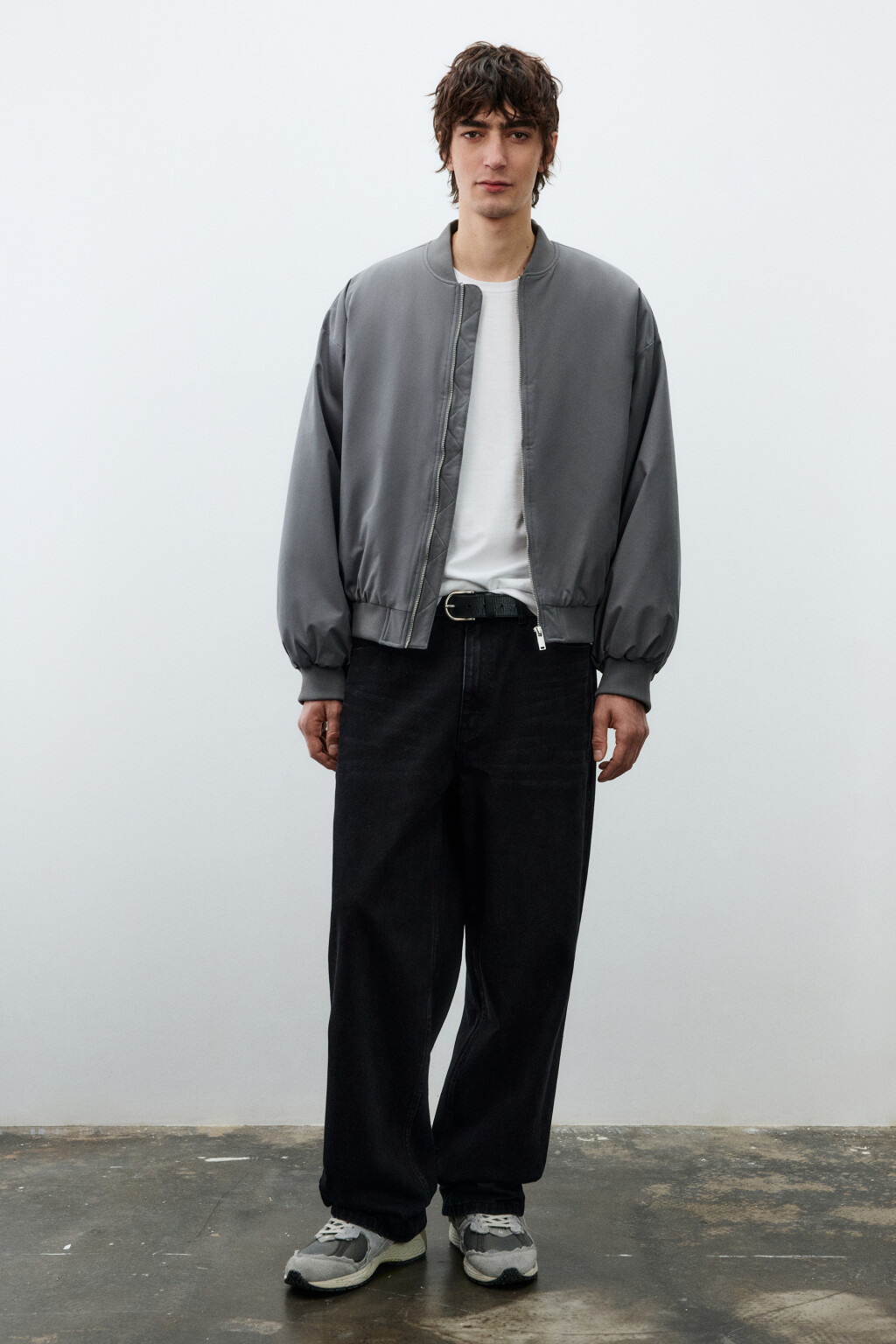 Куртка-бомбер свободная с трикотажным воротником - цвет серый - 5