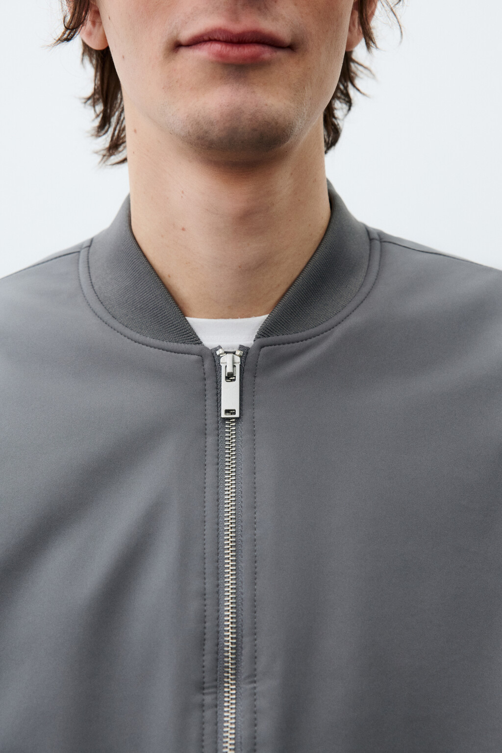 Куртка-бомбер свободная с трикотажным воротником - цвет серый - 6