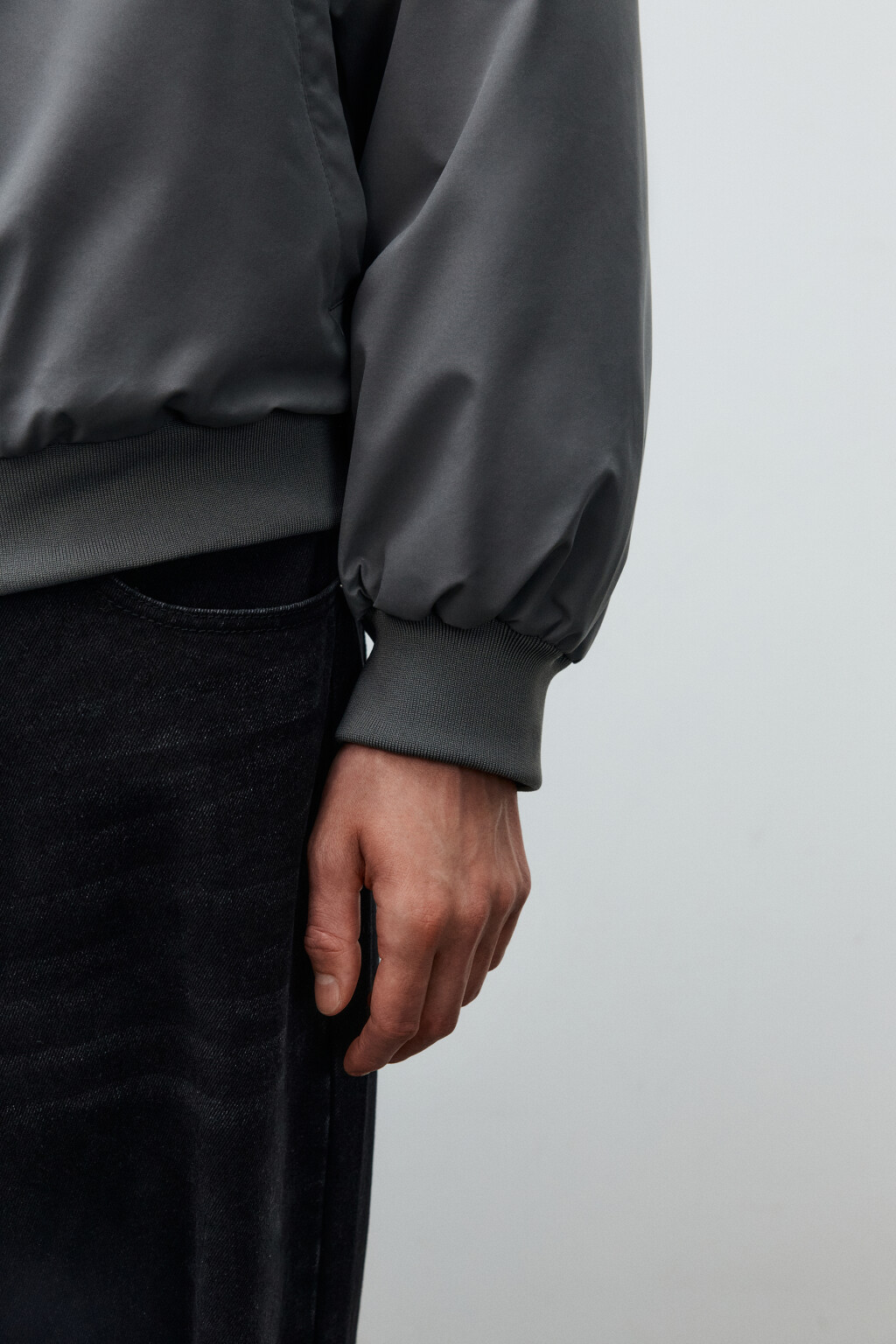 Куртка-бомбер свободная с трикотажным воротником - цвет серый - 7