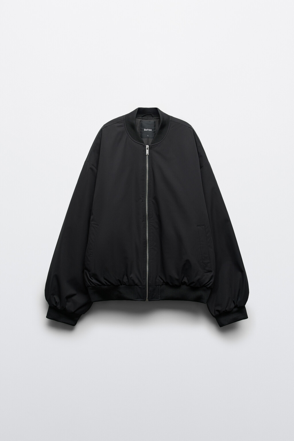 Куртка-бомбер свободная с трикотажным воротником - цвет черный - 8