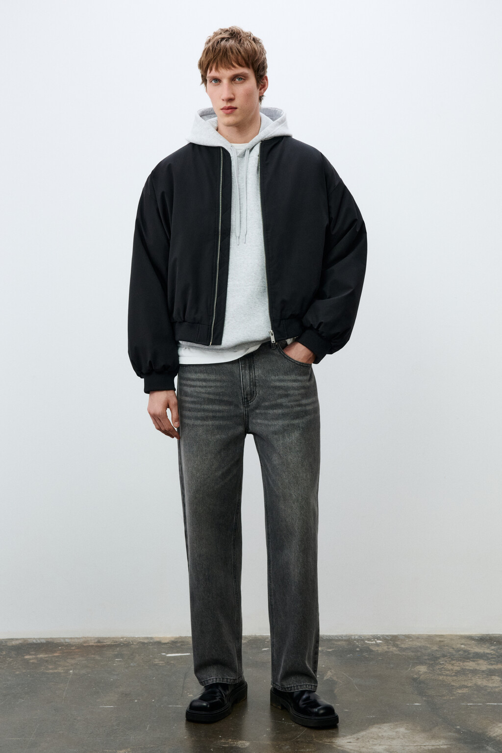 Куртка-бомбер свободная с трикотажным воротником - цвет черный - 4