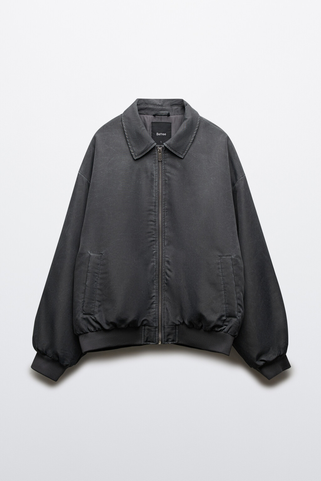Куртка-бомбер с отложным воротником - цвет черный - 1