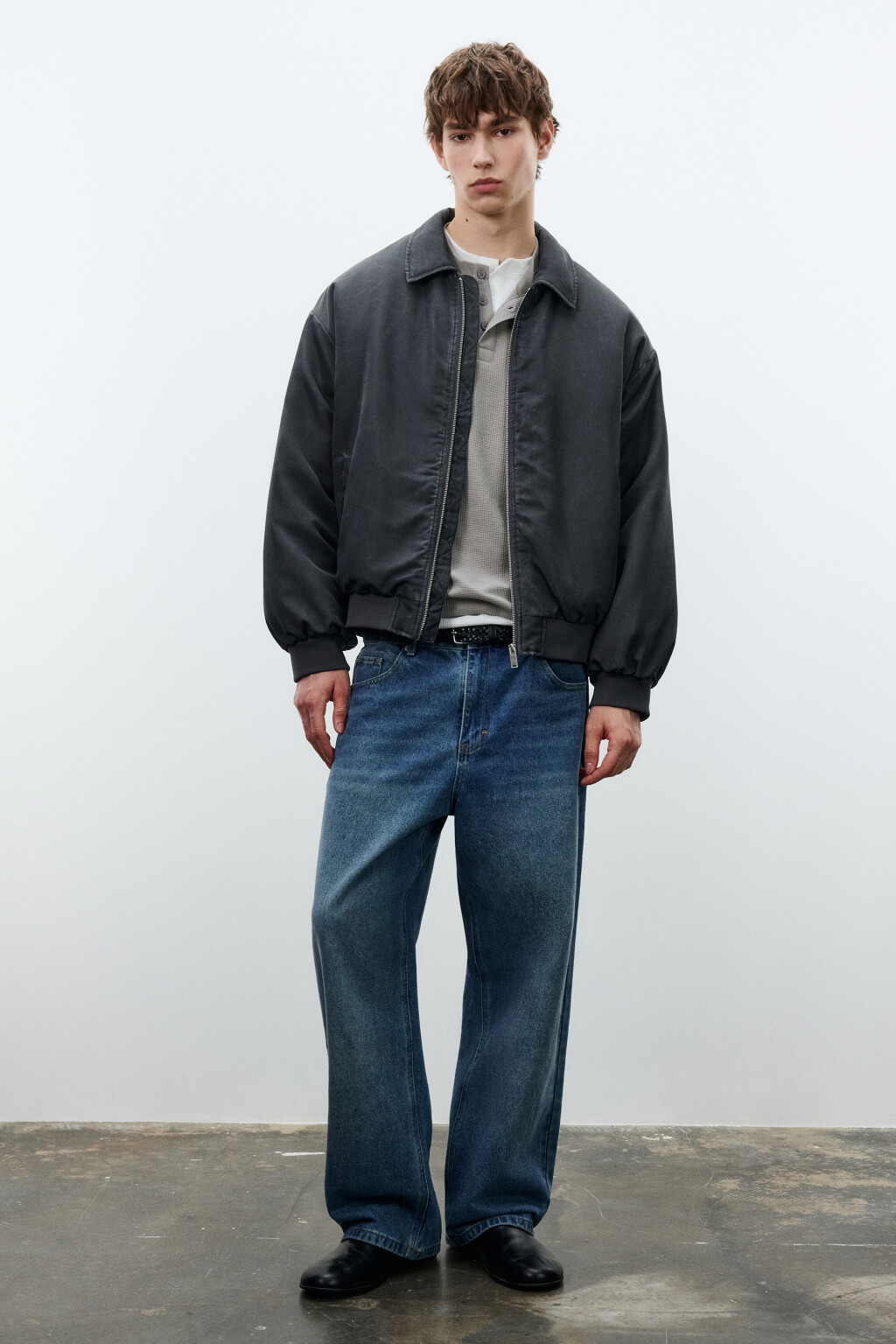 Куртка-бомбер с отложным воротником утепленная - цвет черный - 5