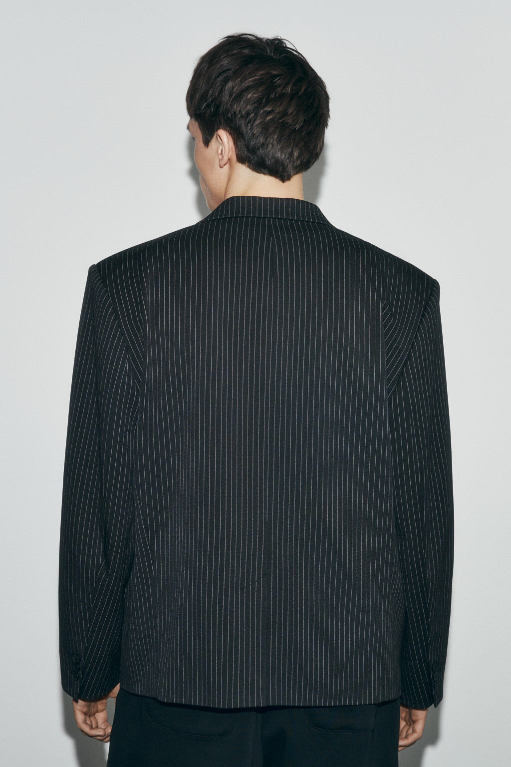 Пиджак прямой из костюмной ткани в полоску - цвет черный - 3