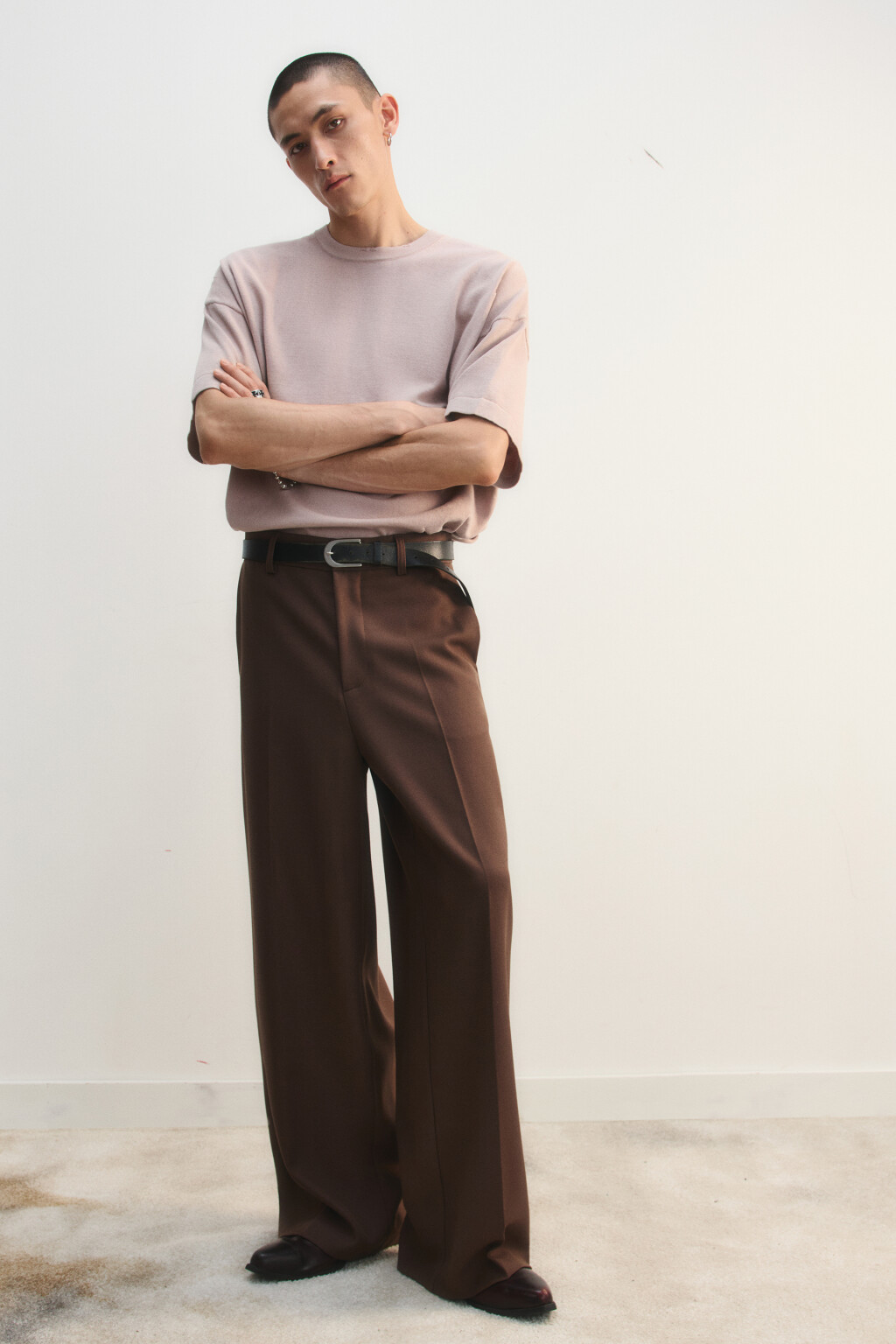 Брюки широкие со стрелками - цвет коричневый - 1