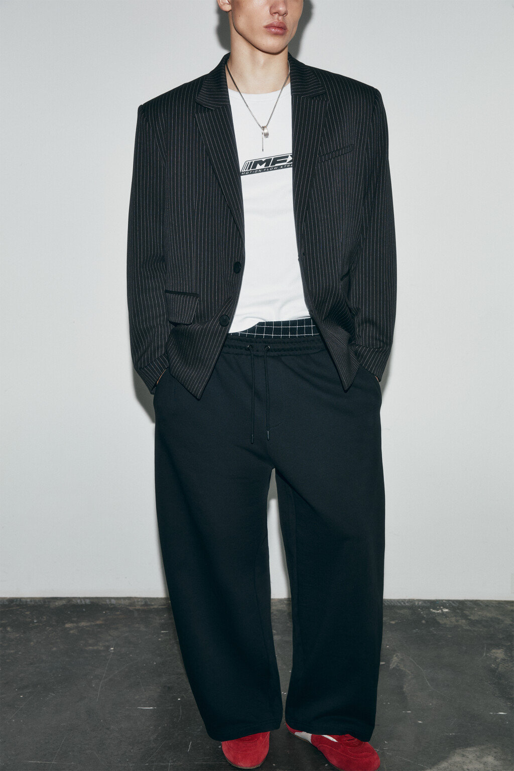 Брюки трикотажные с имитацией второго слоя - цвет черный - 2